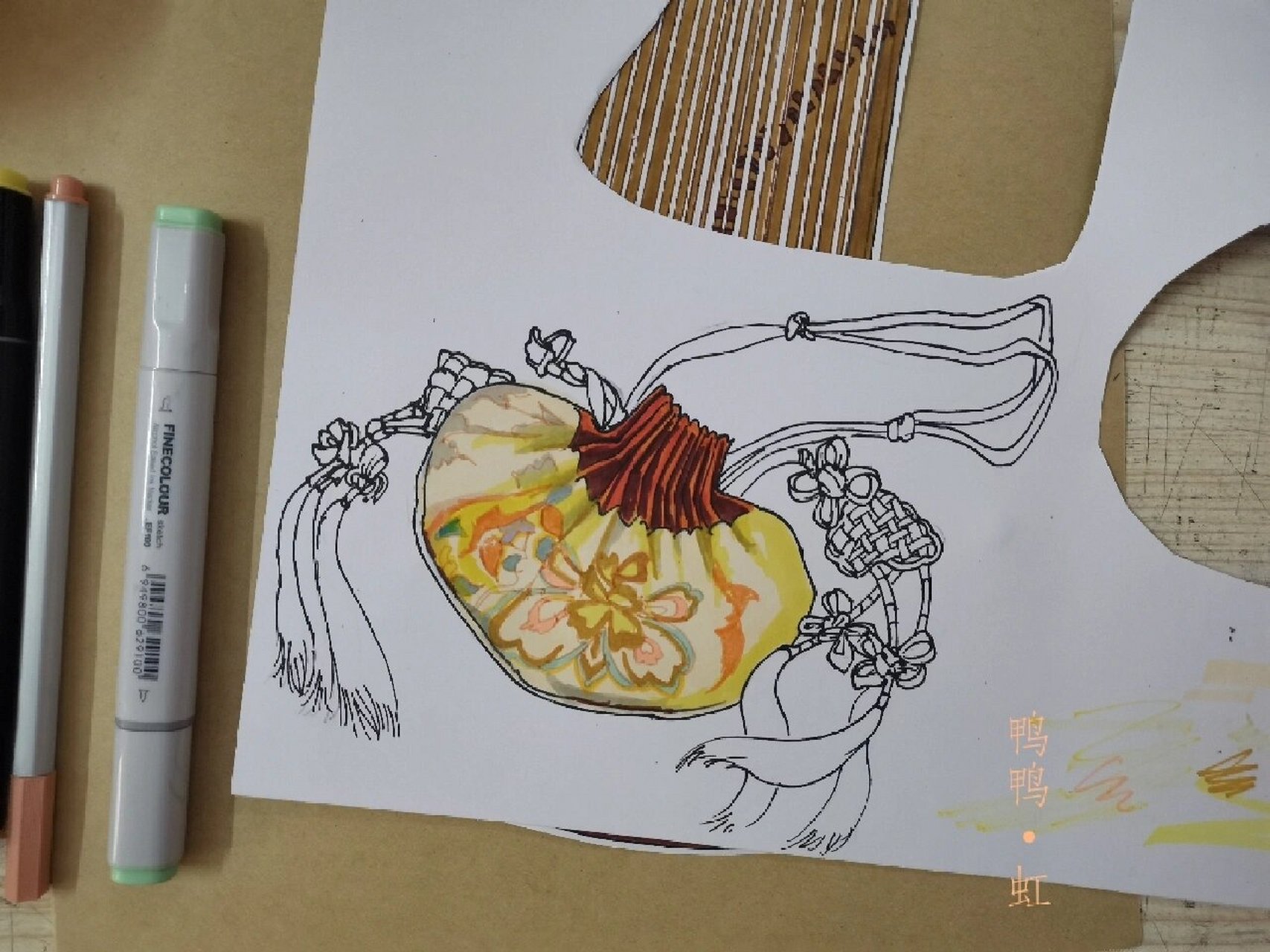 少儿创意画|《古筝61中国乐器》马克笔手绘