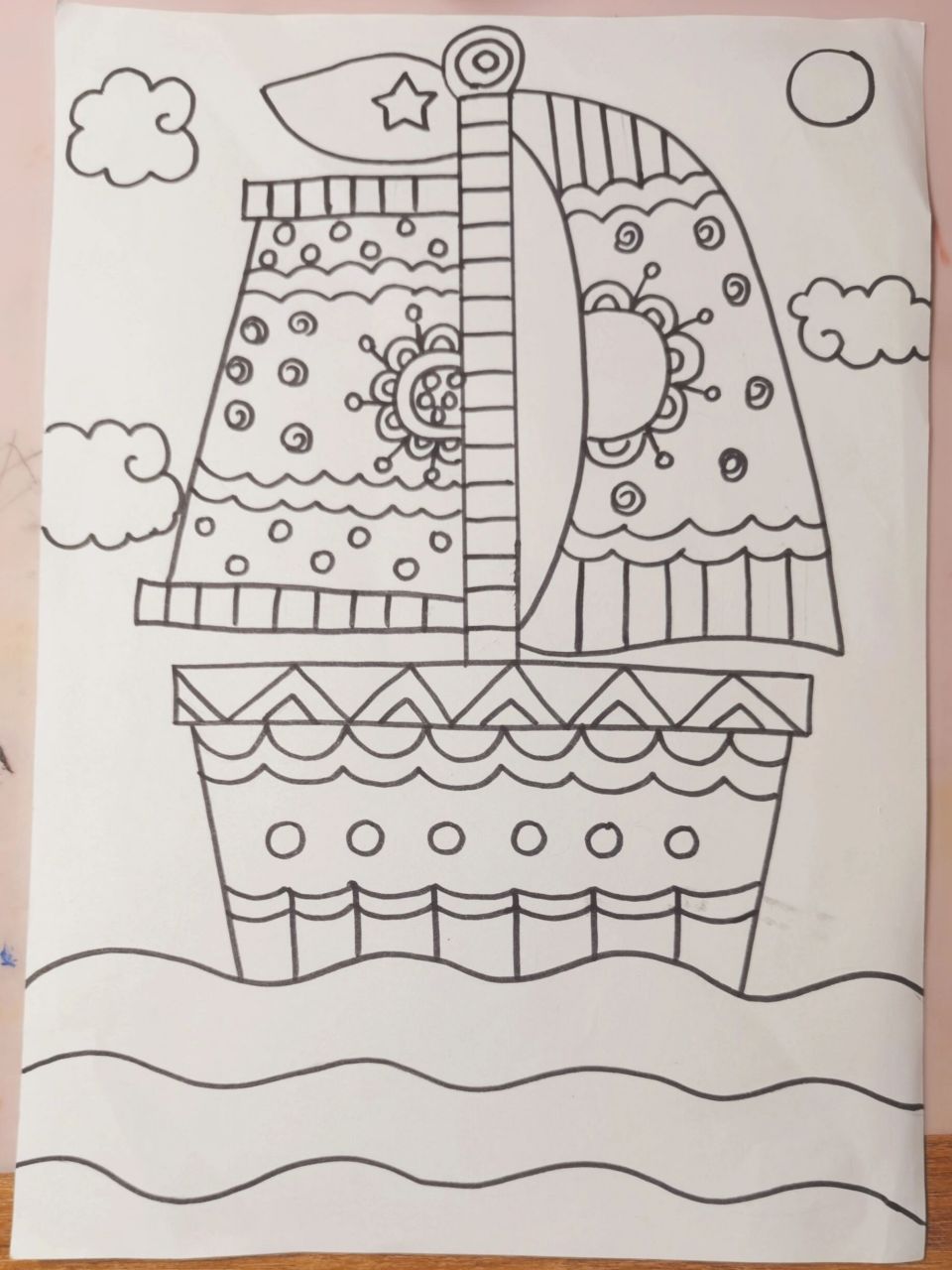 帆船77 儿童画#儿童主题画# 幼儿园创意线描画