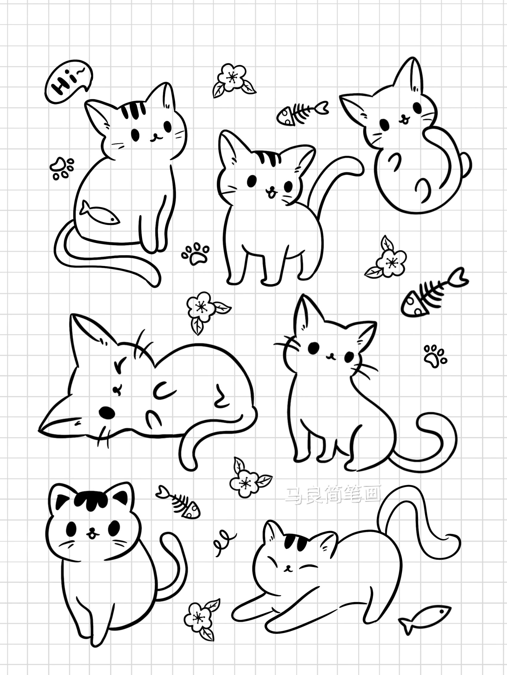 简笔画|猫咪🐱手帐素材动物插画儿童创意