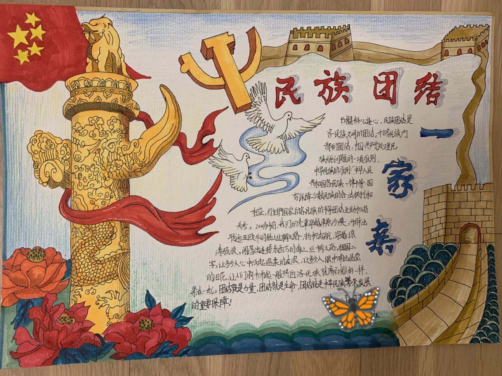 🦋『民族团结一家亲』主题手抄报～ 手抄报素材模板图