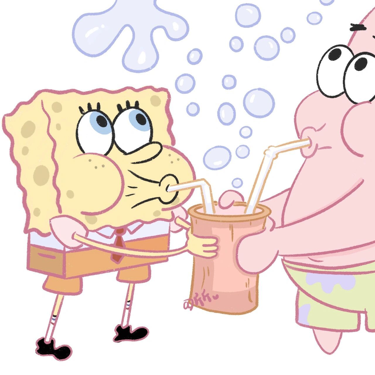 卡通情头︱海绵宝宝and派大星 和好朋友一起吹泡泡叭! 软件:procreate