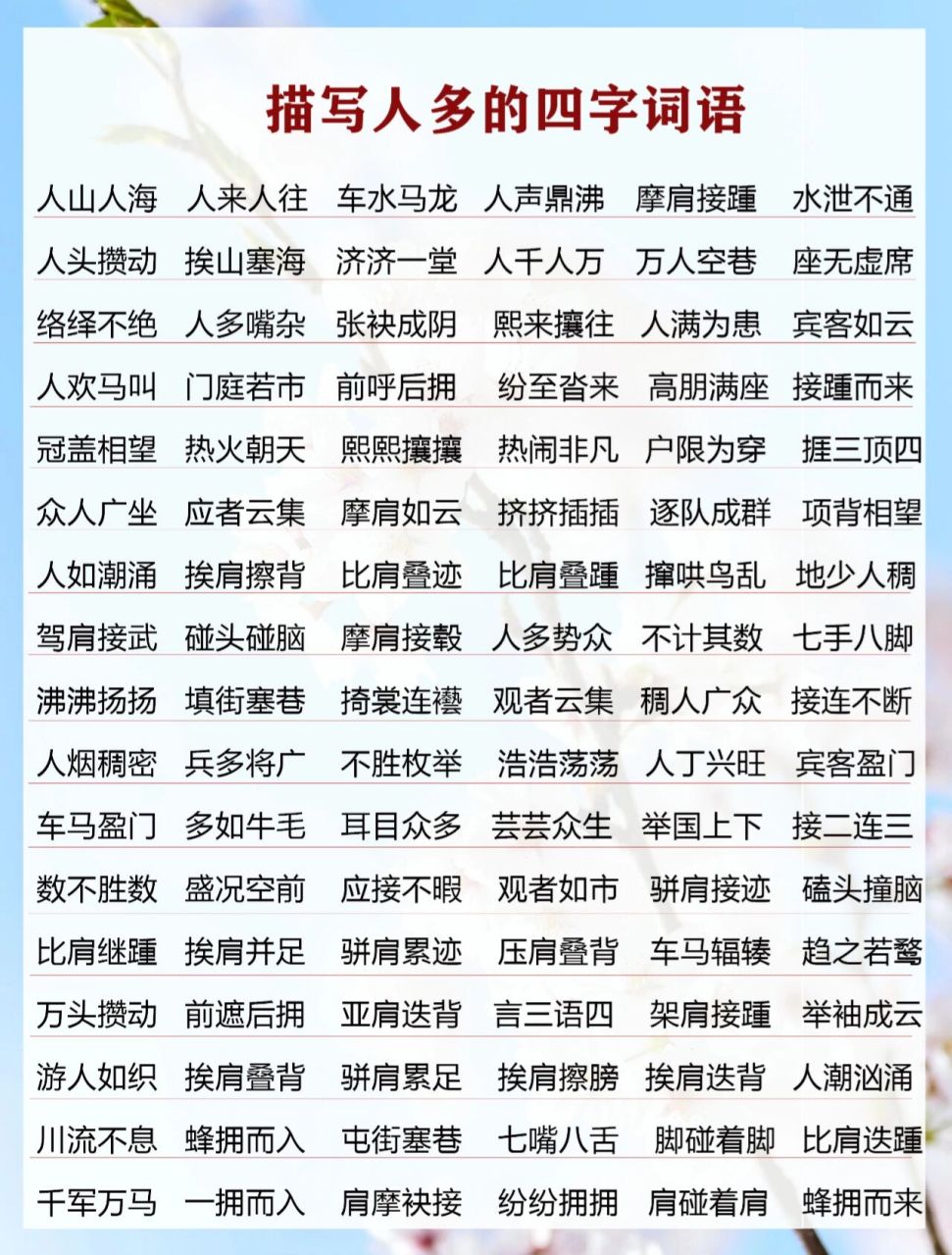 98好词积累‖描写人多拥挤的四字词语 今天整理了一描写不同环境下