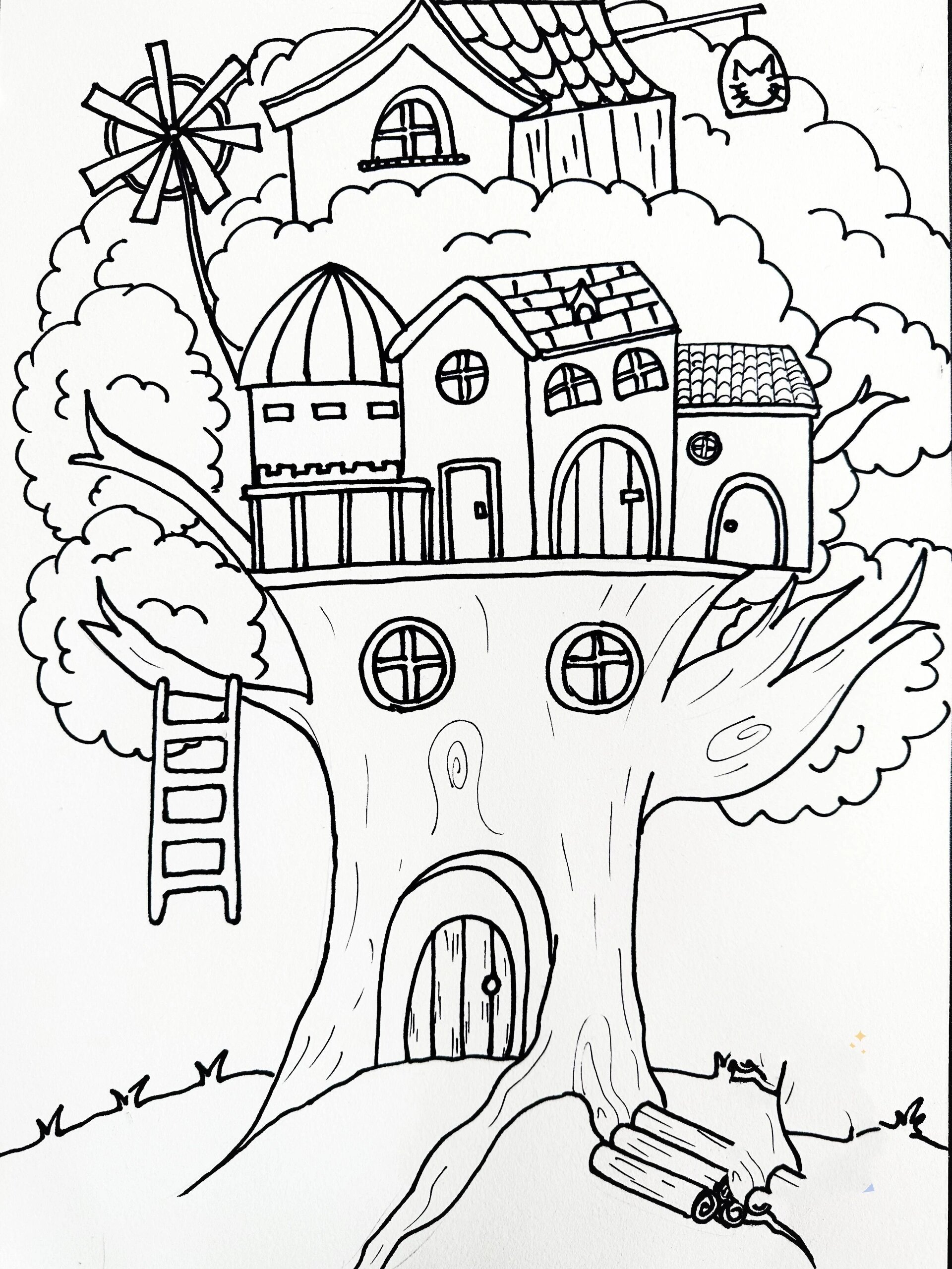 教程【创意儿童画】《有趣的树屋》