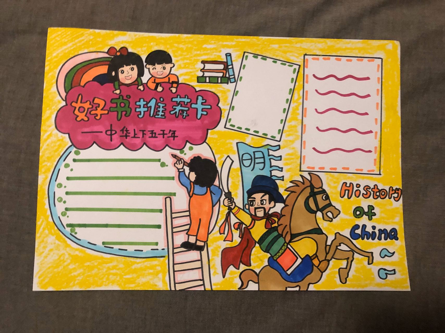 好书推荐卡,中华上下五千年 手抄报 儿童画 科幻画 #手抄报