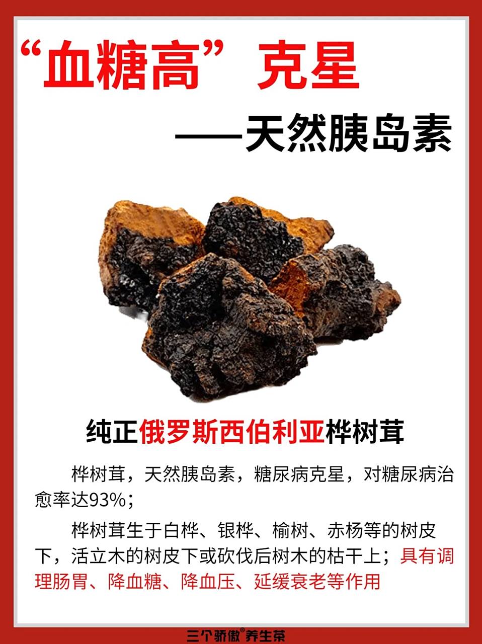 糖友福音|桦树茸降血糖降血压降血脂 纯正俄罗斯9396西伯利亚桦树