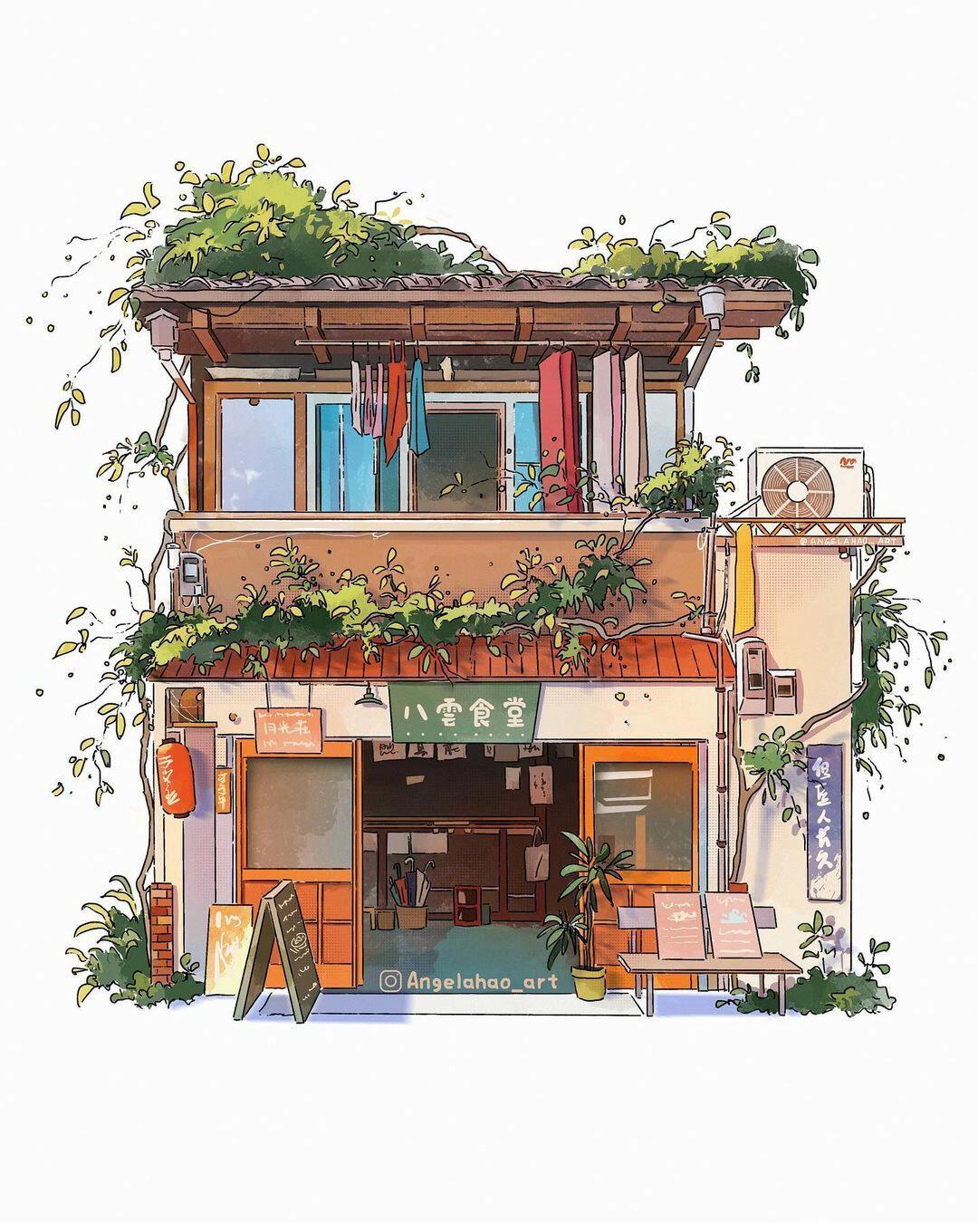 审美积累|钢笔淡彩建筑场景38(🏠17图) 🏠钢笔淡彩街边小店建筑