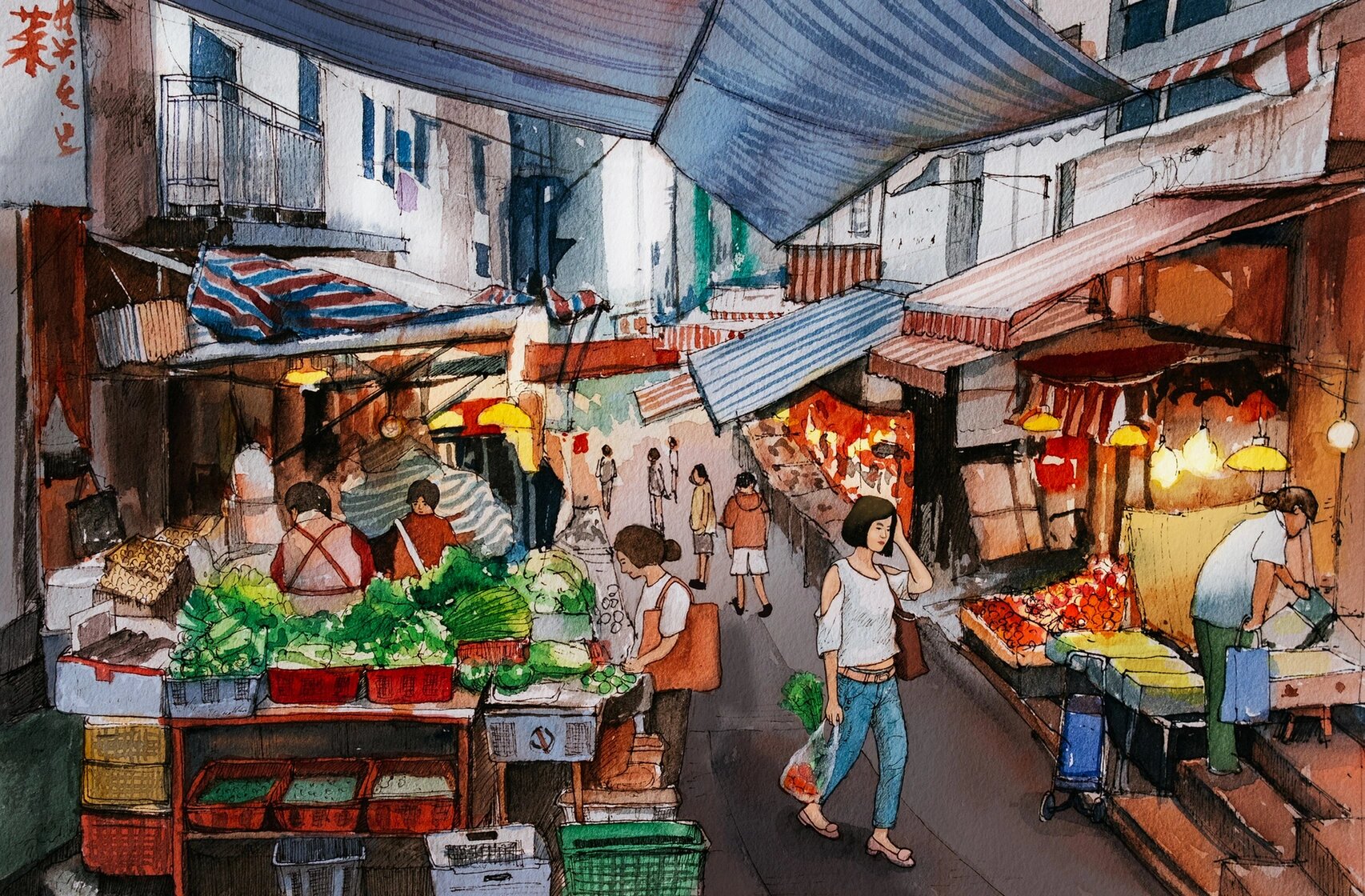 一起逛菜场丨水彩插画