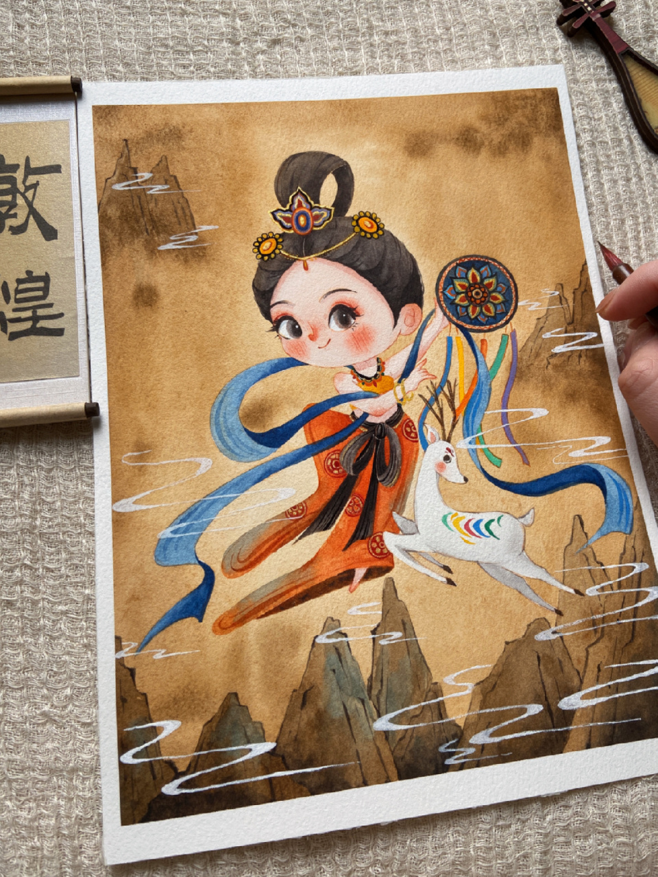 水彩手绘│敦煌飞天插画 画完敦煌飞天系列,小小的定个目标,明年去