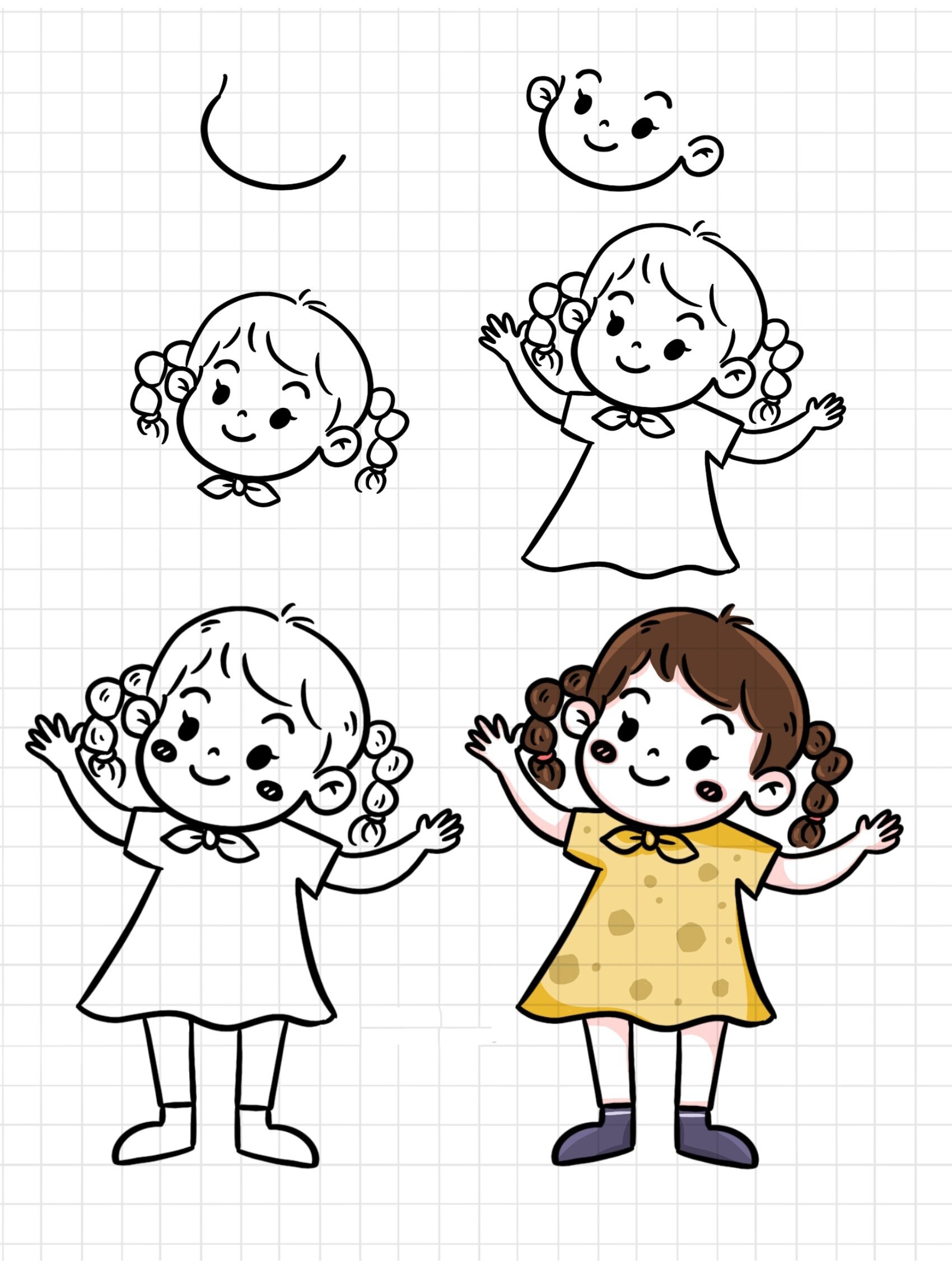 简笔画|小女孩头像教程简单人物卡通步骤图