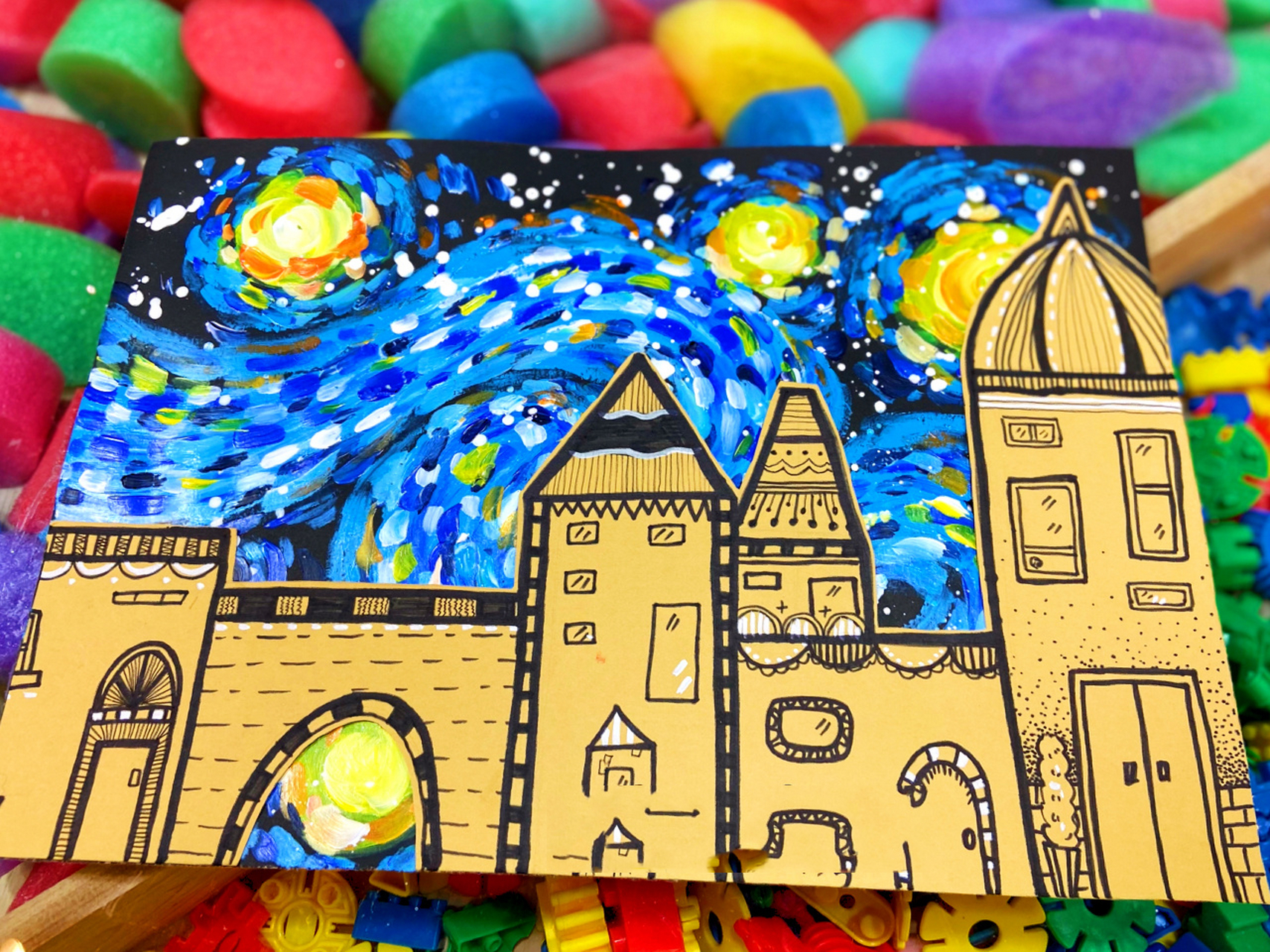 少儿创意美术 /儿童画教程/星空城堡 适合8-9岁 课题《星空下的城堡》