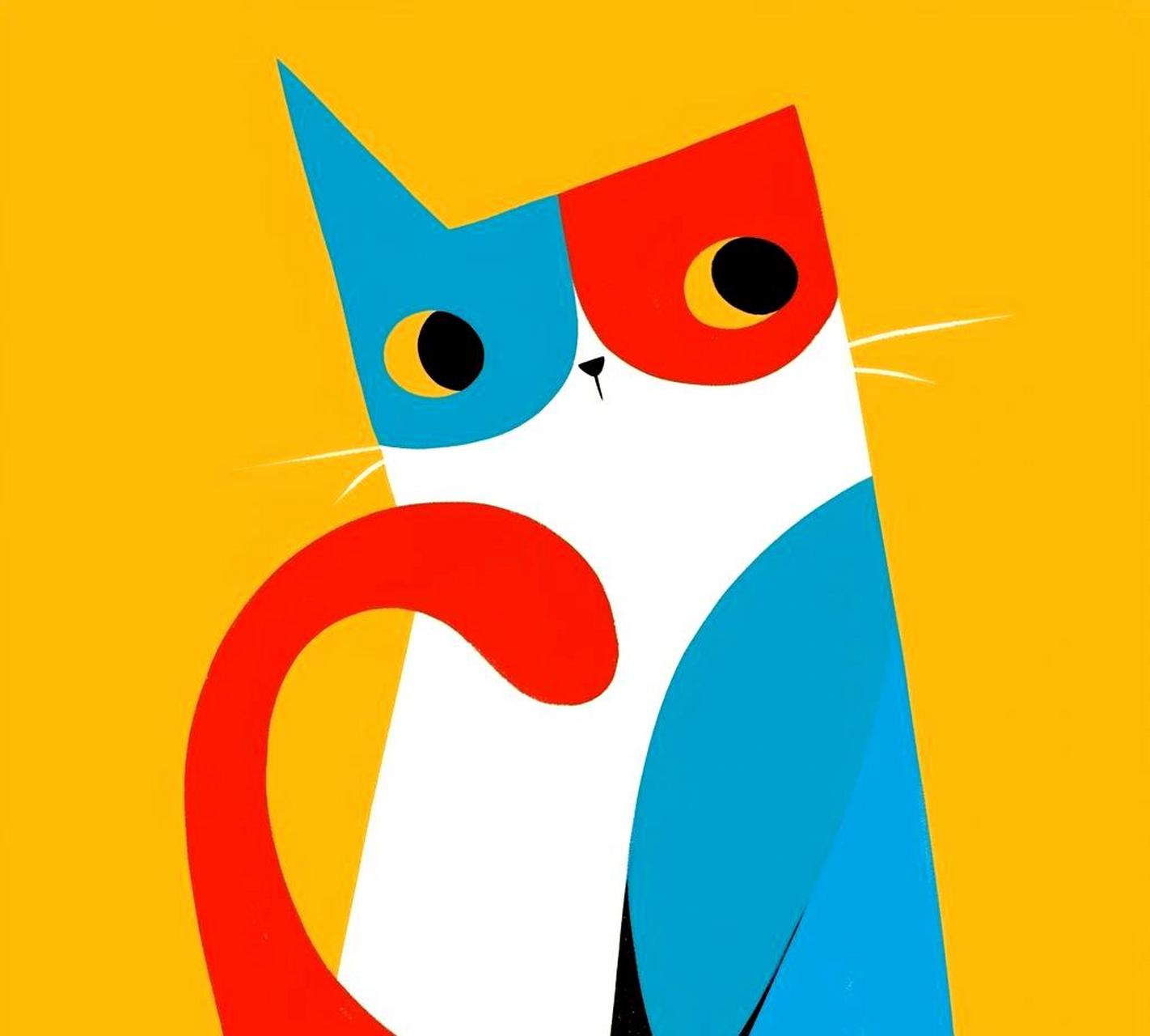 【抽象主义猫猫(三)】  每天画一只小猫,今天分享的是一只简约抽象