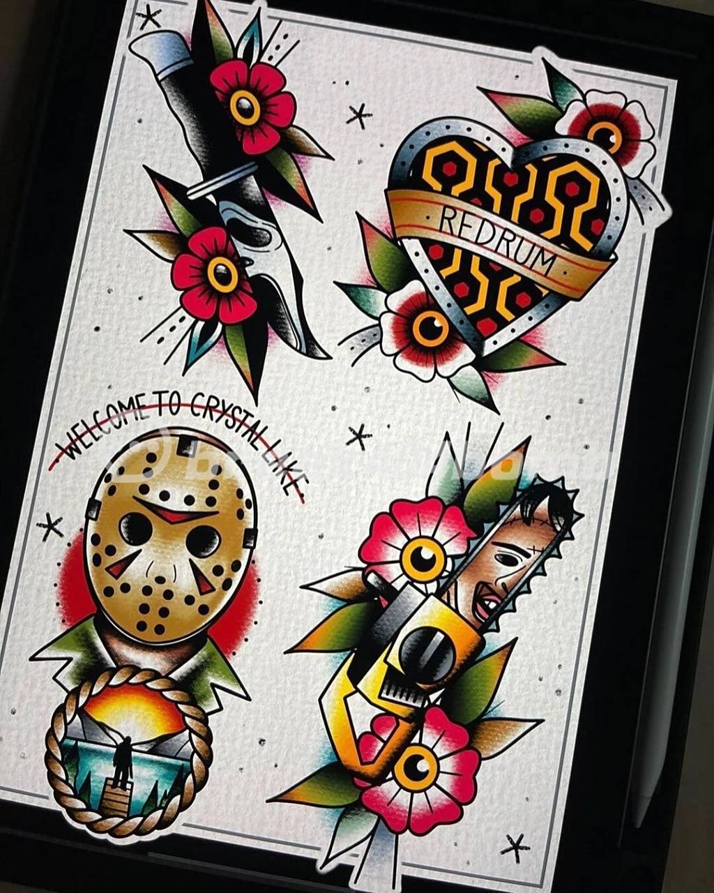 彩色纹身oldschool花臂拼接纹身手稿 花臂拼接纹身手稿#oldschool纹身