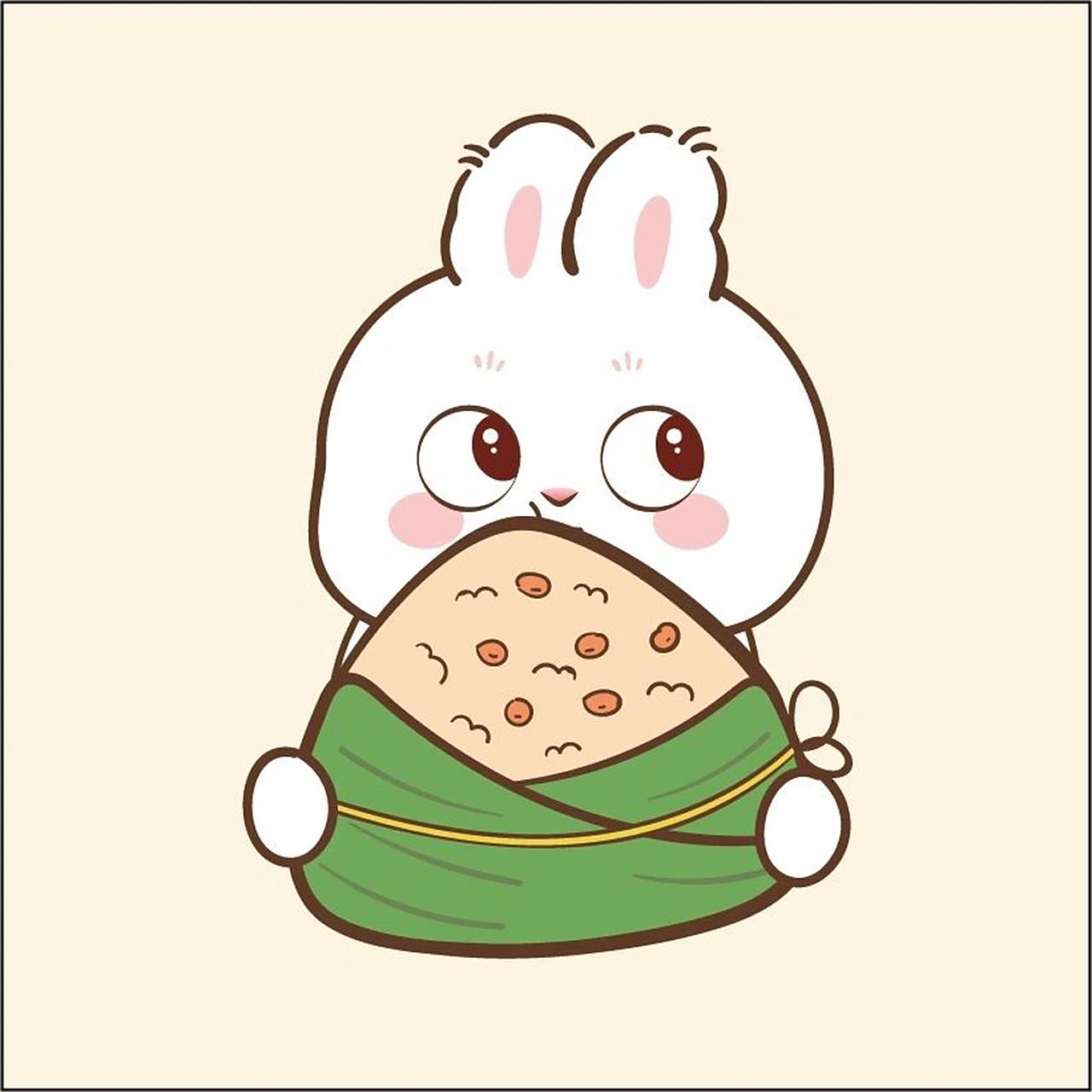 萌小兔爱粽子 端午节插画卡通可爱