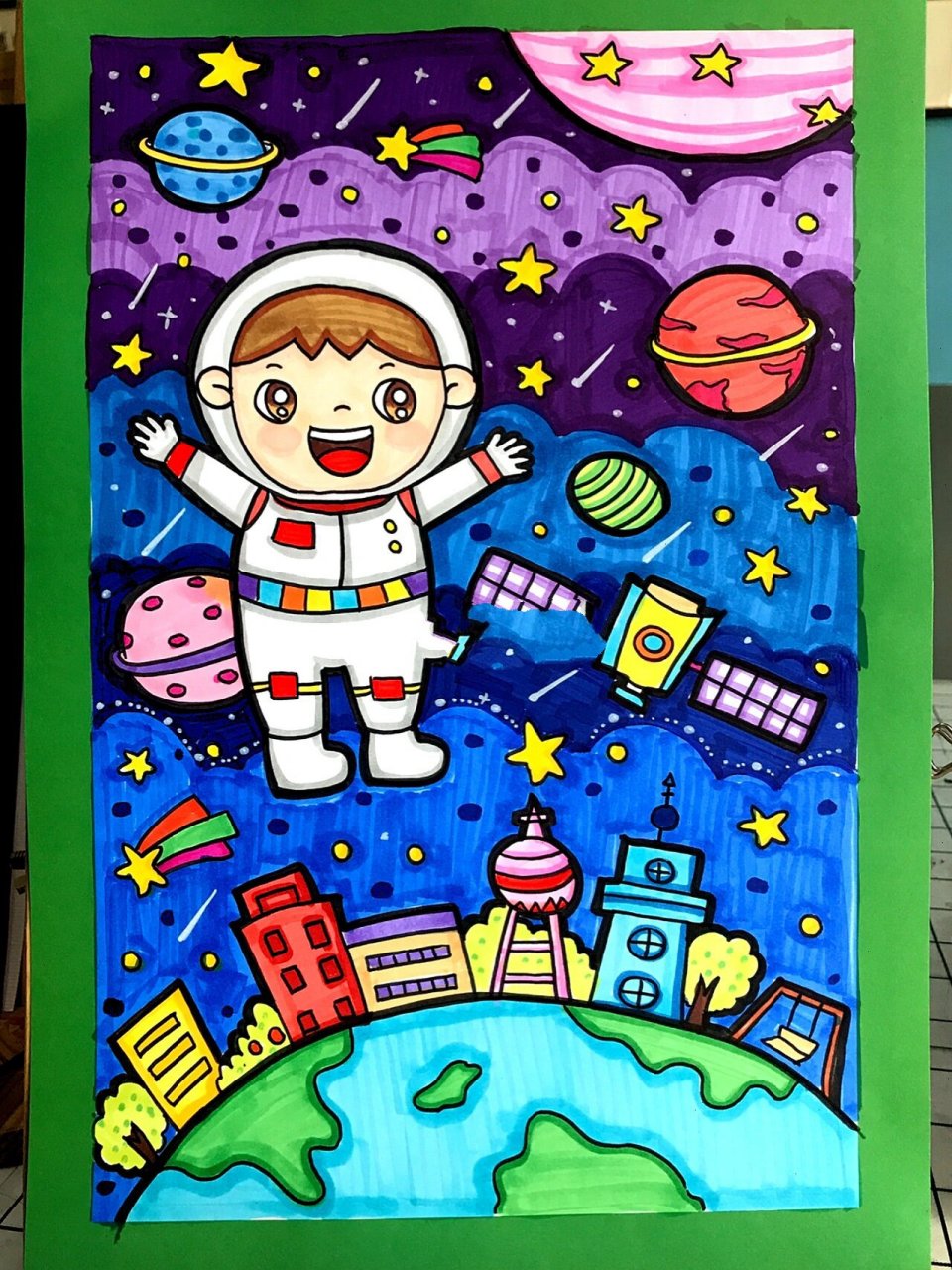 太空主题儿童画/幼儿园简笔画宇航员(线稿)