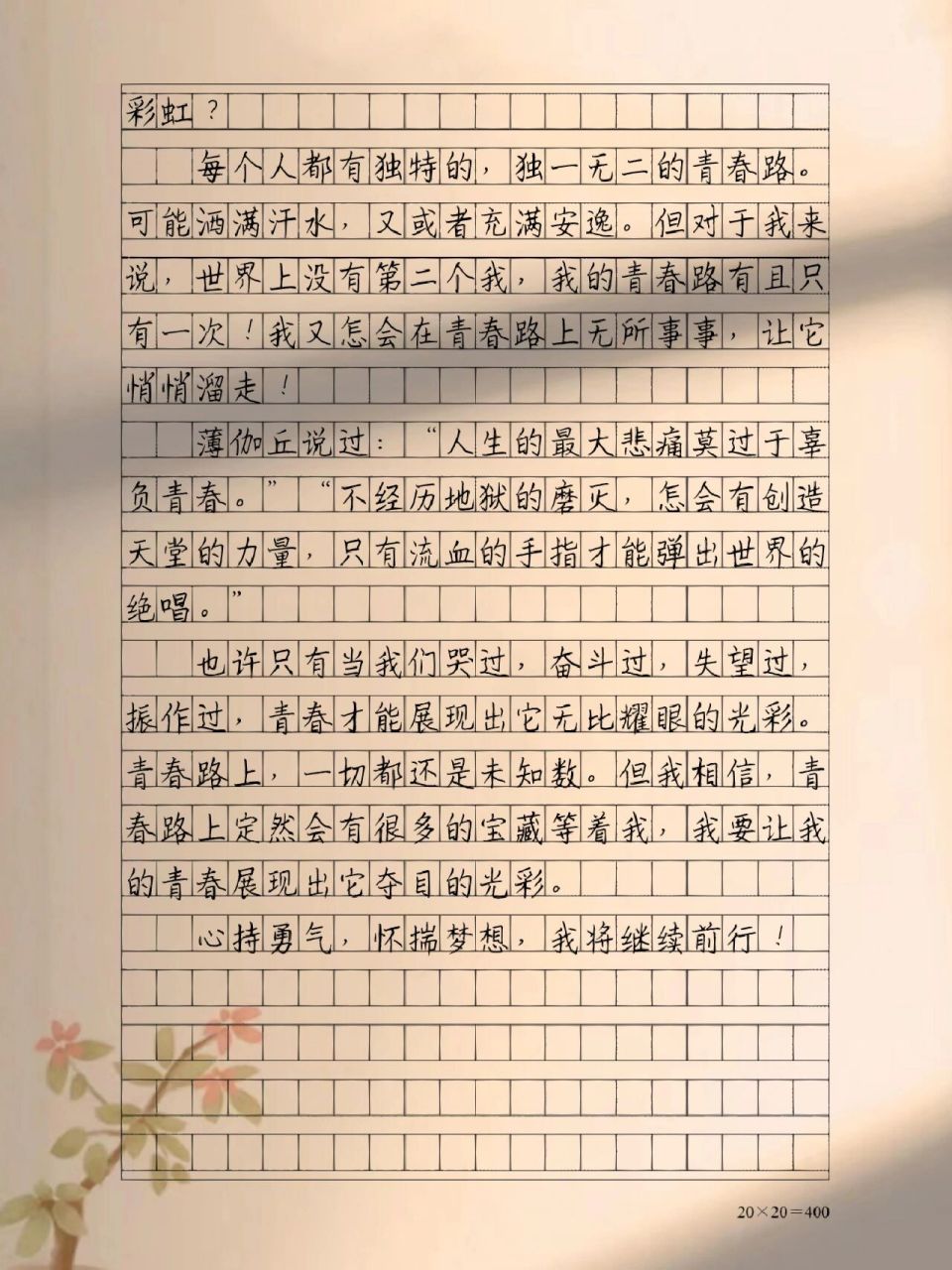 优秀作文摘抄《把奋斗写进青春里》 心持勇气,怀揣梦想,我将继续前行!