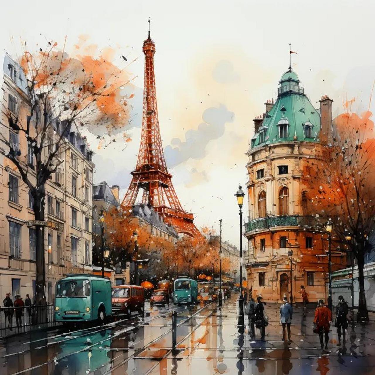 水墨素描巴黎街景 ai绘画高清图片头像风景