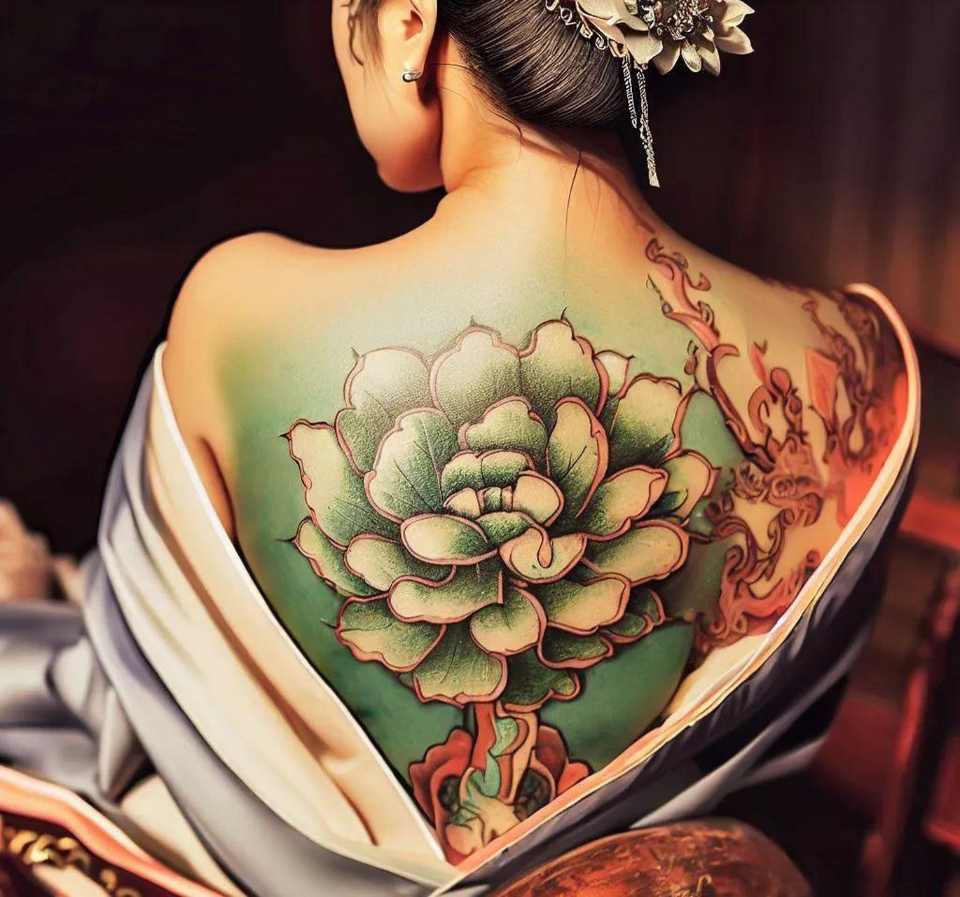最近,一位古风美女的纹身照片在网上引起了热议