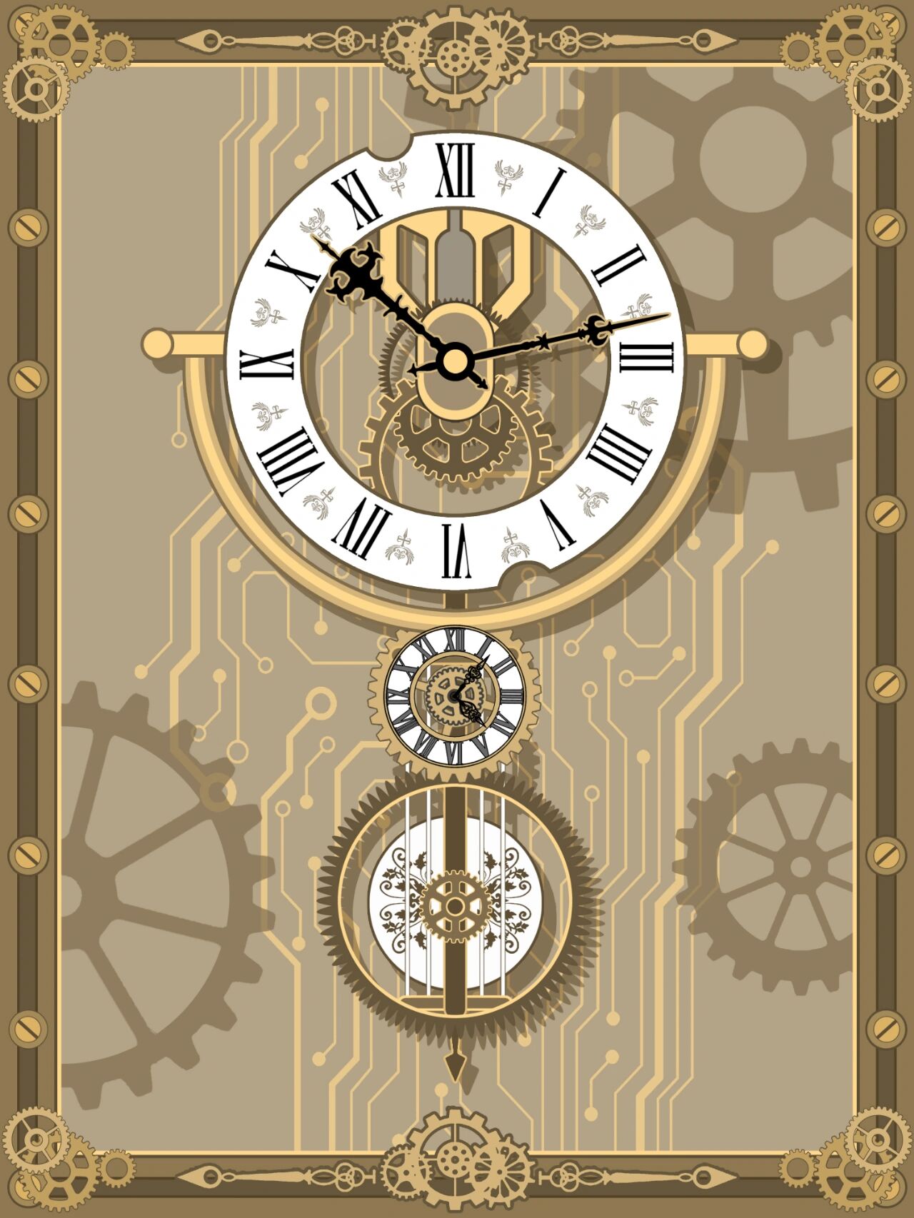75159215机械齿轮钟表风壁纸分享丨附过程 机械纪元主题插画