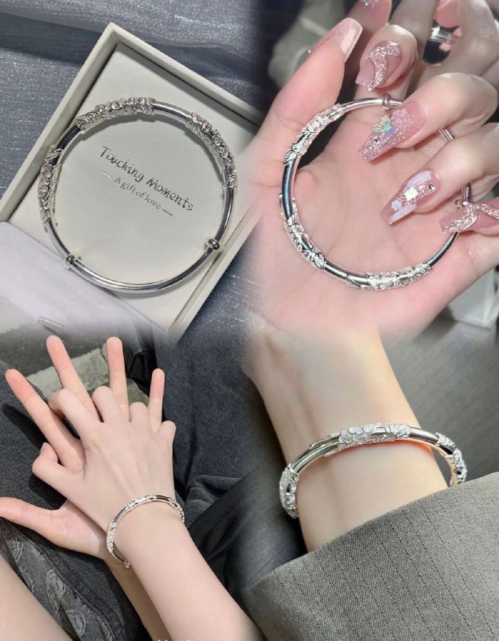 足银999繁花似锦手镯 繁花手镯寓意,前程似锦,万事胜意,繁花似锦