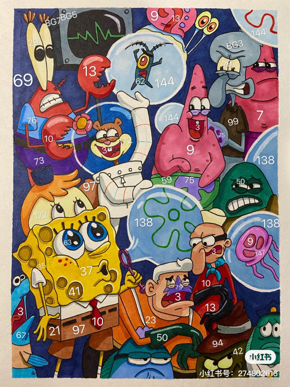 海绵宝宝全家福 临摹三小时,a4纸 #海绵宝宝