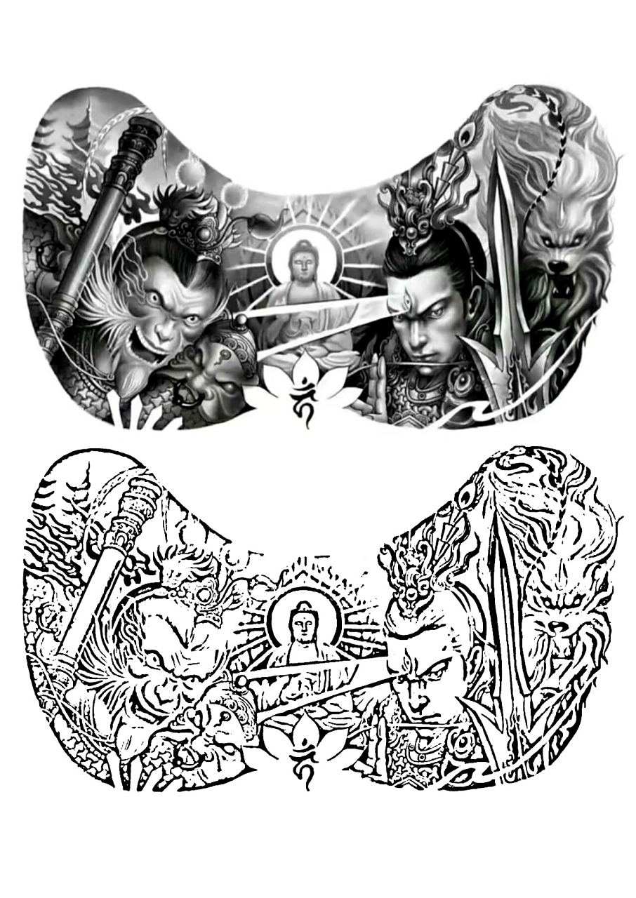 花胸纹身图案手稿线稿收藏 花胸传统纹身手稿图案收藏3