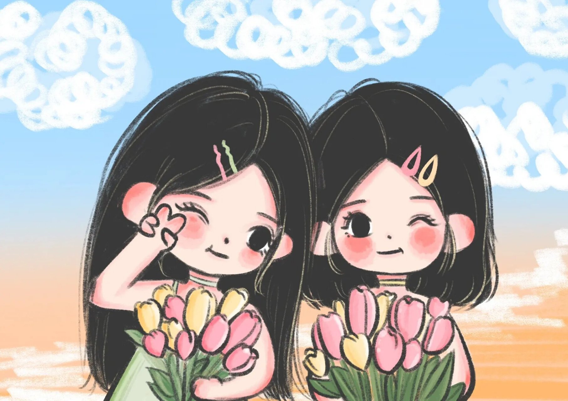 你身边是不是也会有一个短发or长发闺蜜93 昨天晚上画的闺蜜头像啦!