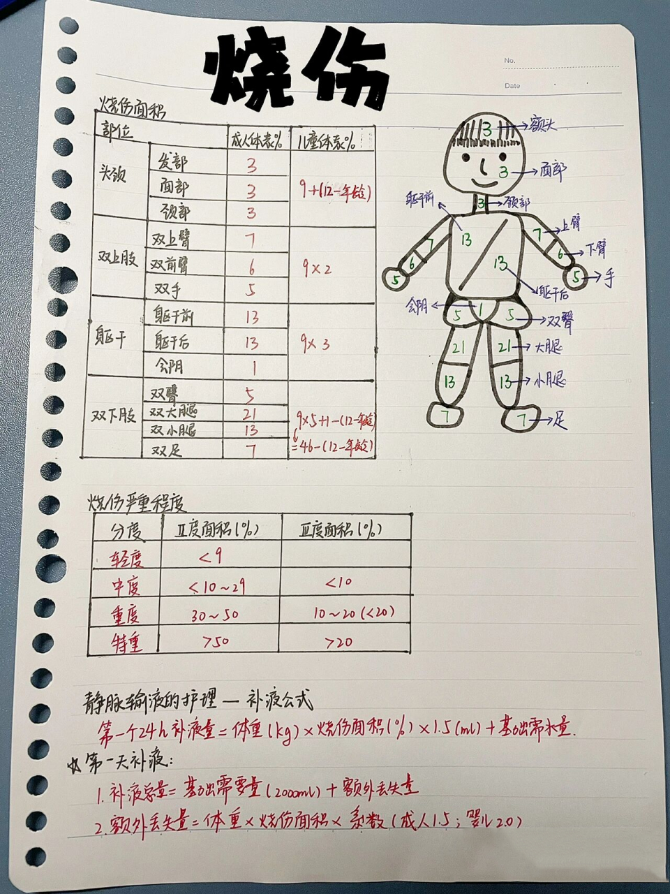 外科护理学|烧伤面积,静脉输液的补液公式