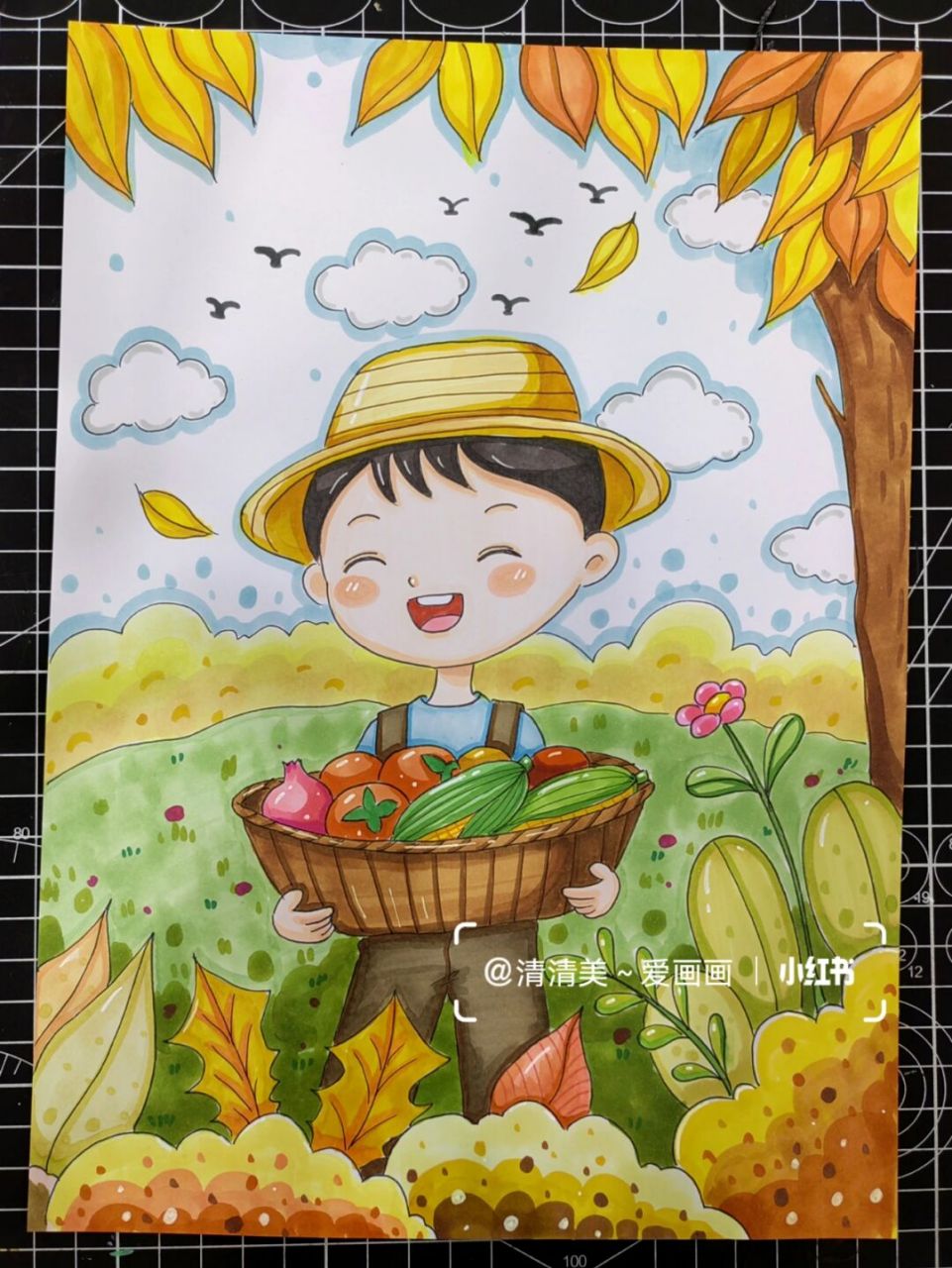 秋天主题画 丰收的颜色是一望无尽的金黄色～#马克笔手绘# #画画