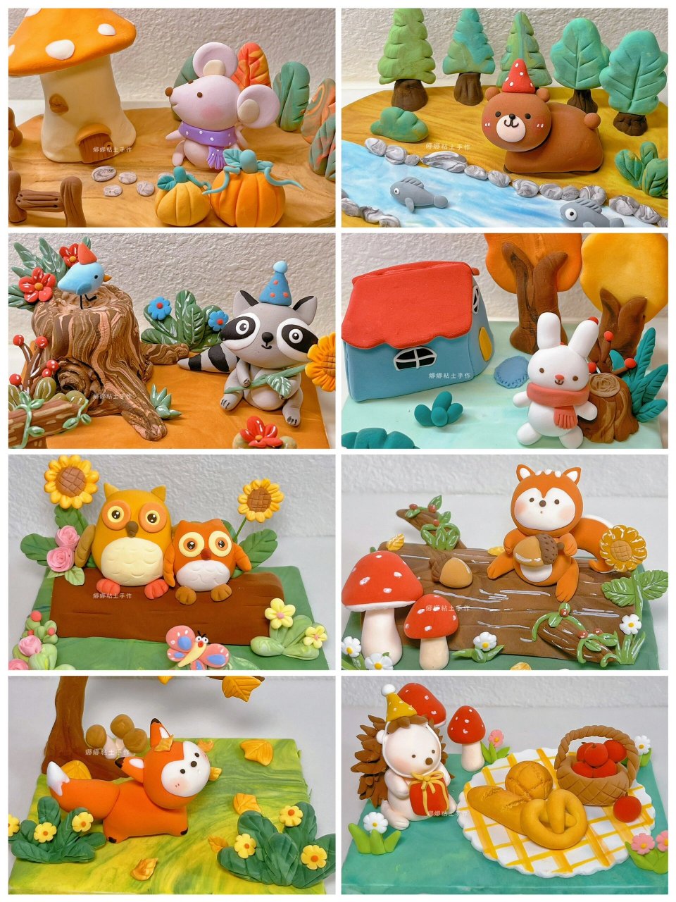 粘土作品合集78藏在秋日里温暖的小动物 这是秋天主题粘土场景的第