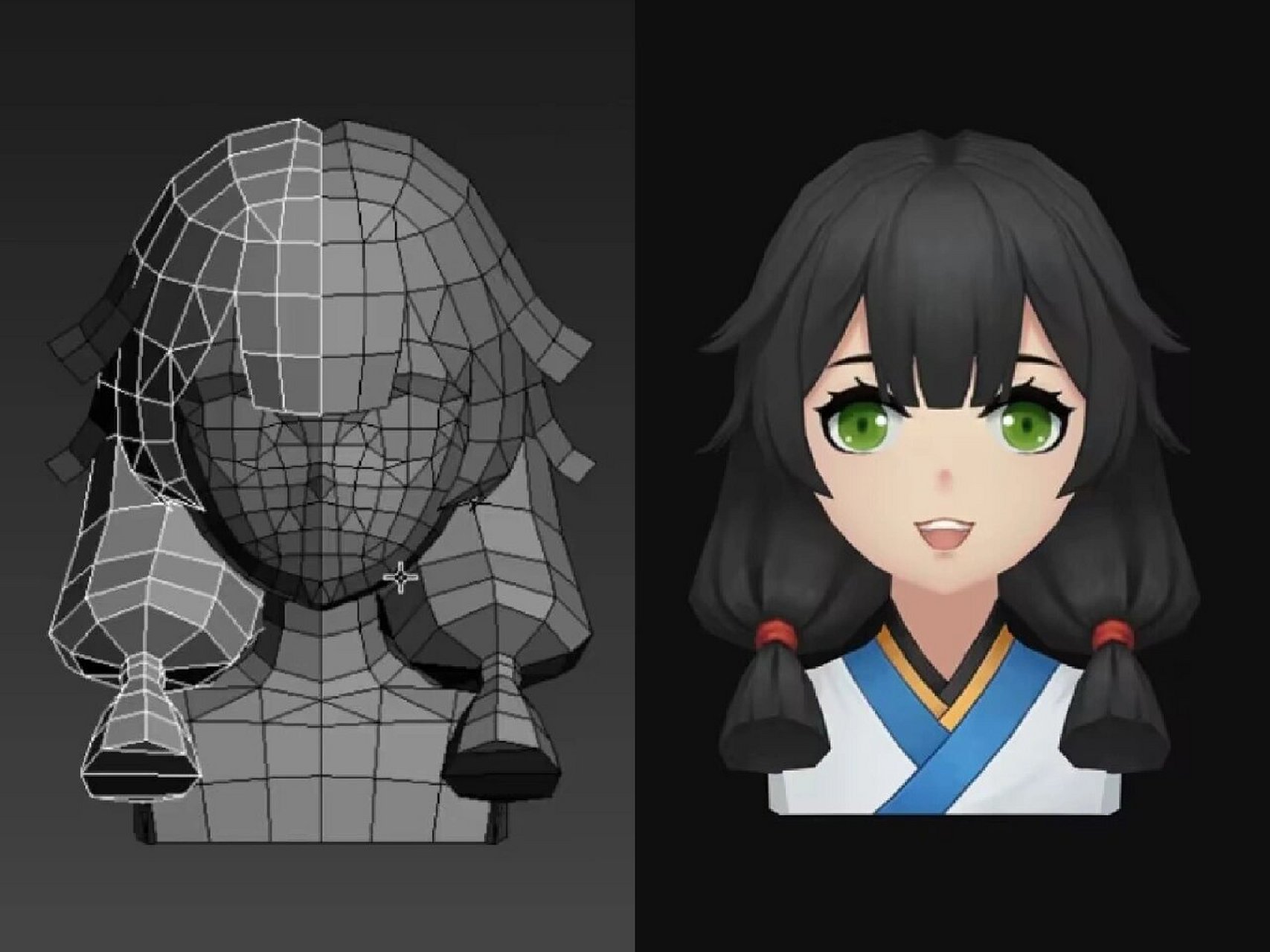 二次元少女|角色模型～贴图绘制全流程 使用软件:3dmax,bp 传统手绘全