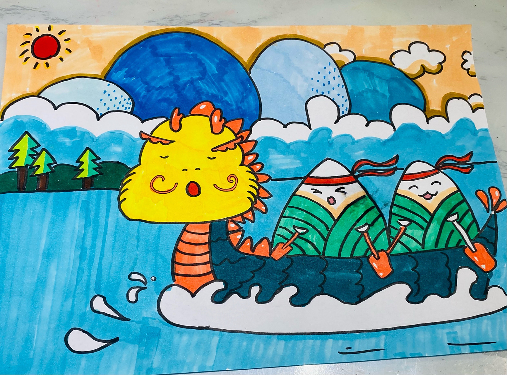 端午节快乐 端午赛龙舟儿童画 端午快乐 你吃的甜粽还是咸粽呢