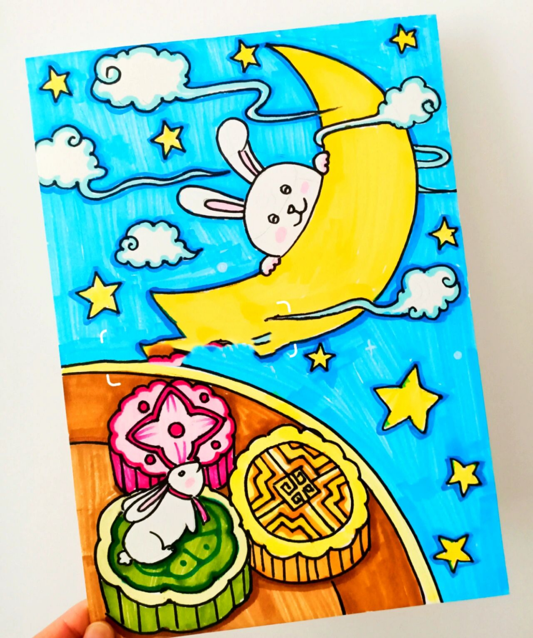 儿童简笔创意卡通主题画月饼中秋节主题绘画 偷懒