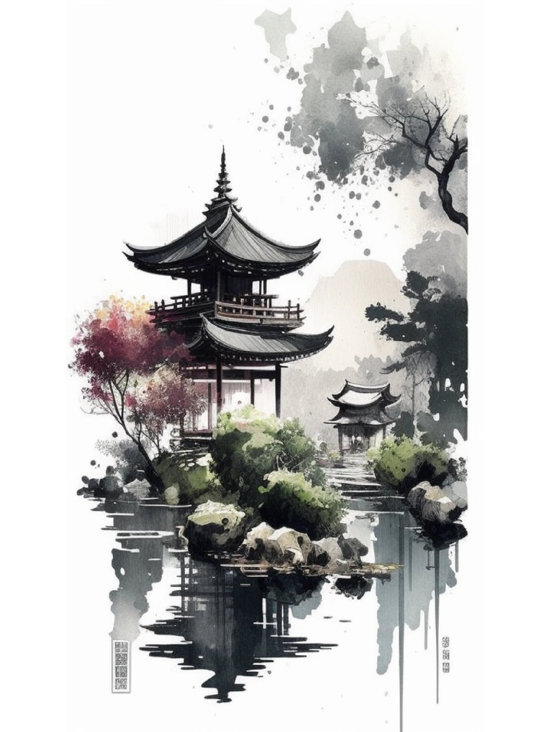 ai绘画|midjourney水墨风苏州园林(附关键