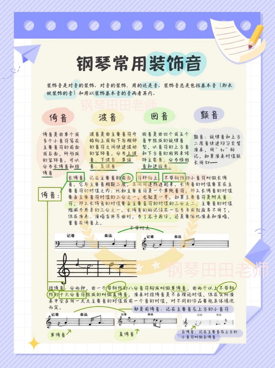 钢琴装饰音颤音倚音波音回音怎么弹