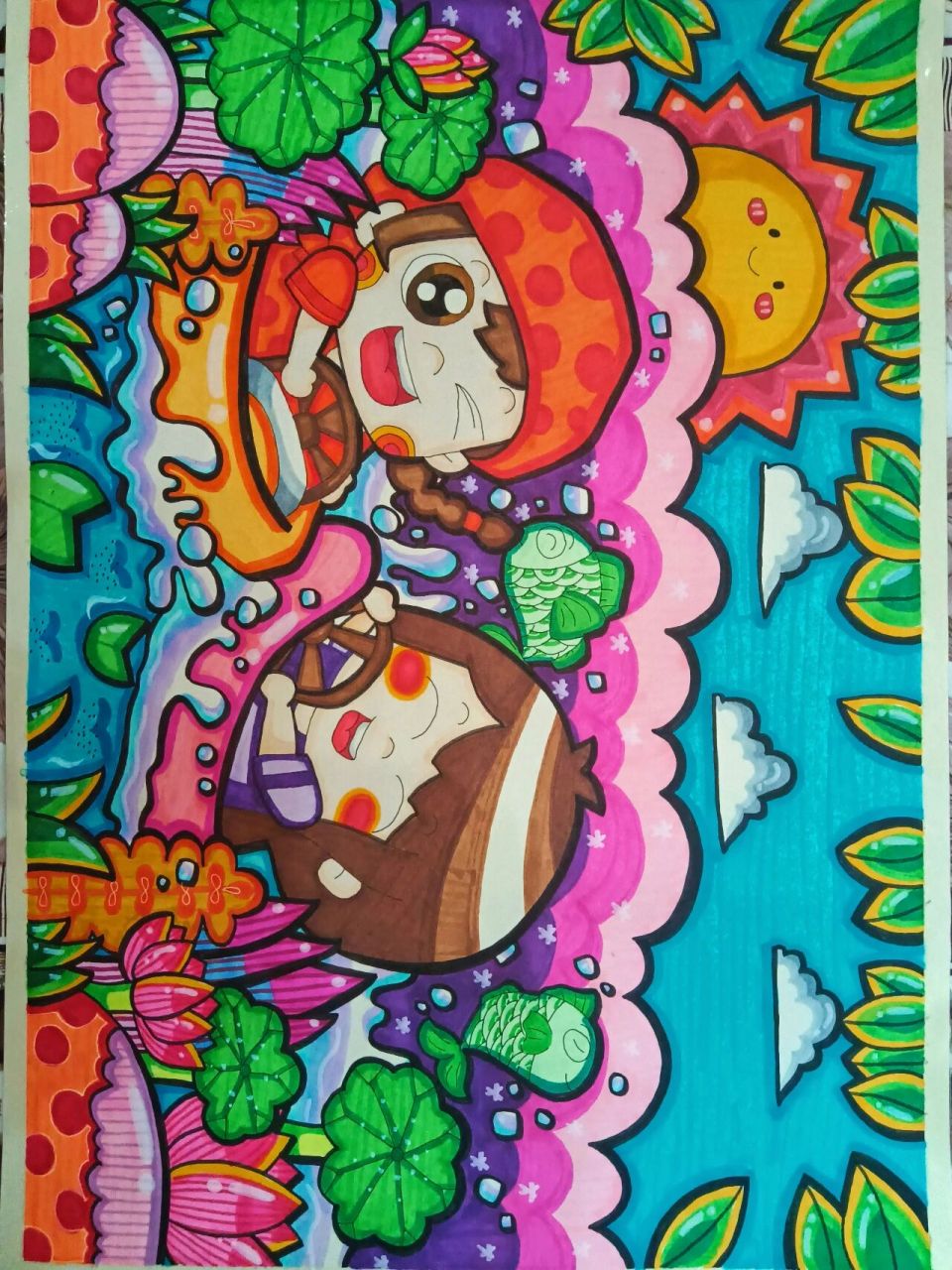 酷暑夏日儿童画情景画90  暑假第七副作品打卡94适用主题:夏季