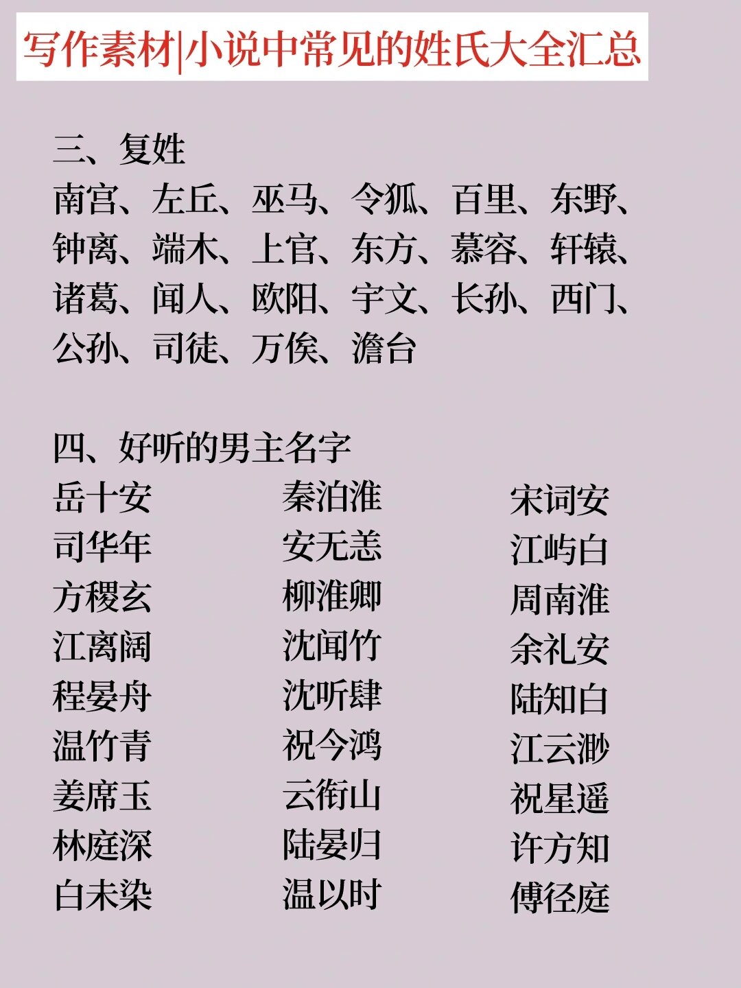 玄幻修真小说姓氏大全