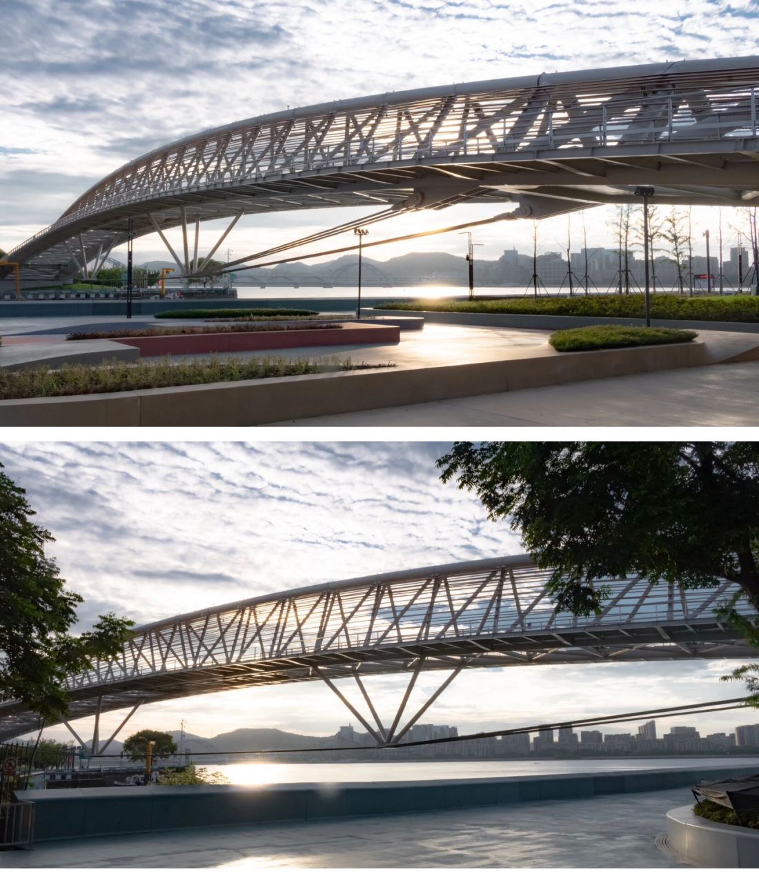 杭州滨江最美步道——"彩虹桥" 彩虹桥是一座单跨180米的钢架景观人行