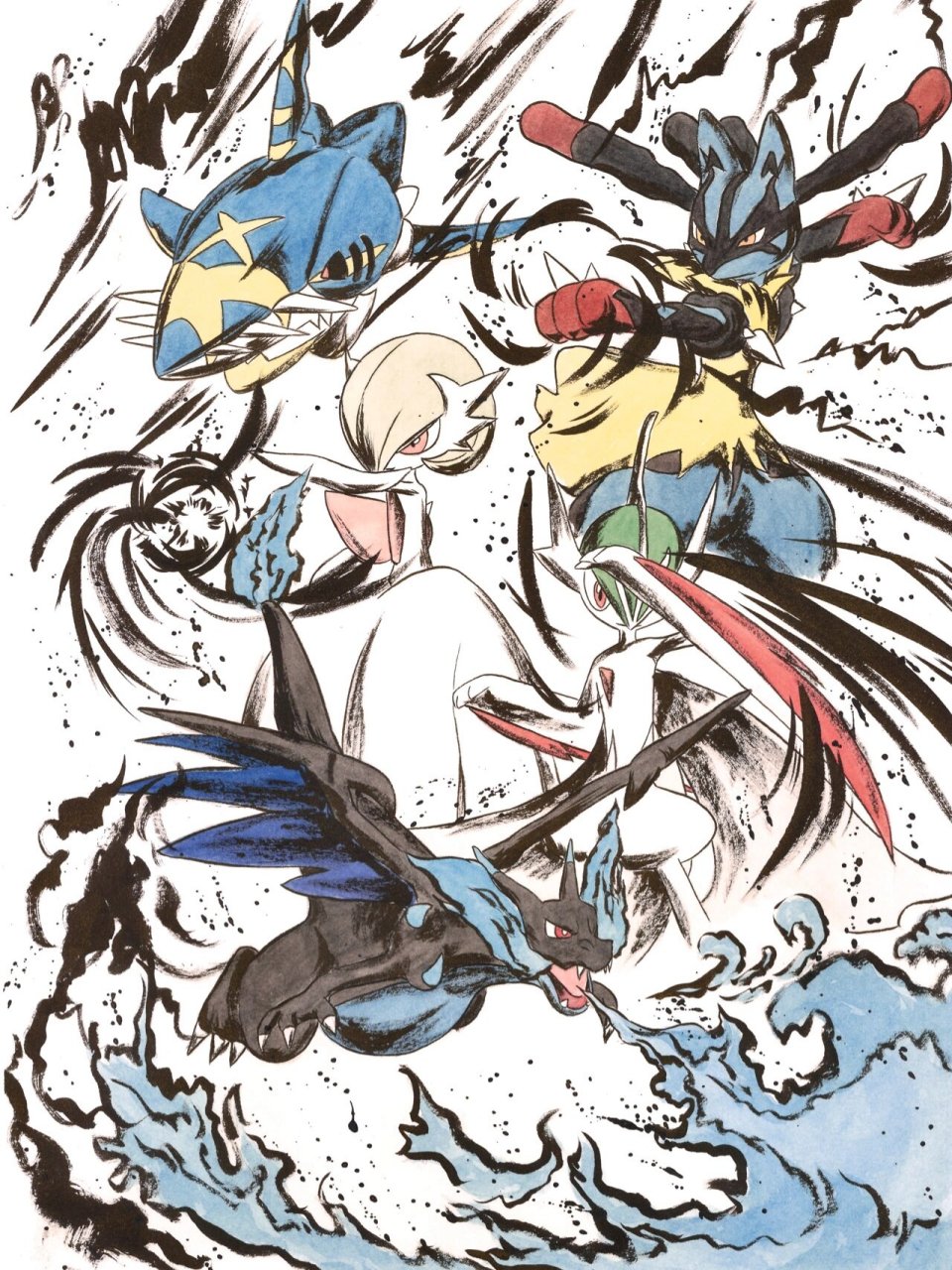 墨绘定制-宝可梦-mega进化② 喷火龙x,沙奈朵,艾路雷朵,路卡利欧,巨牙