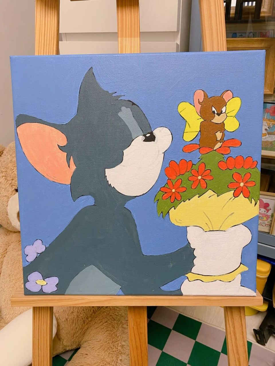 丙烯画,猫和老鼠