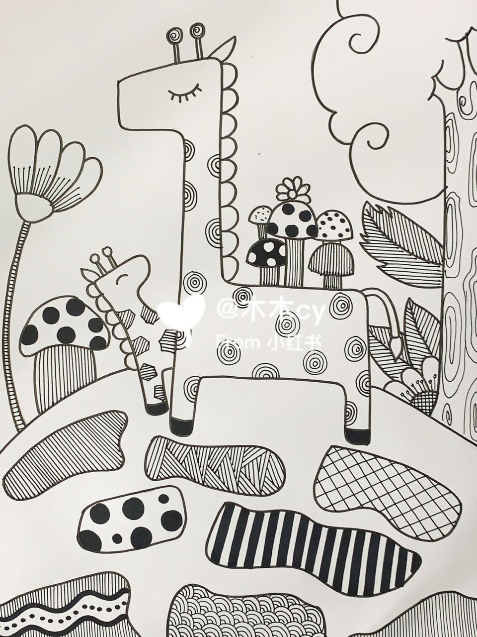 线描#长颈鹿00 #线描