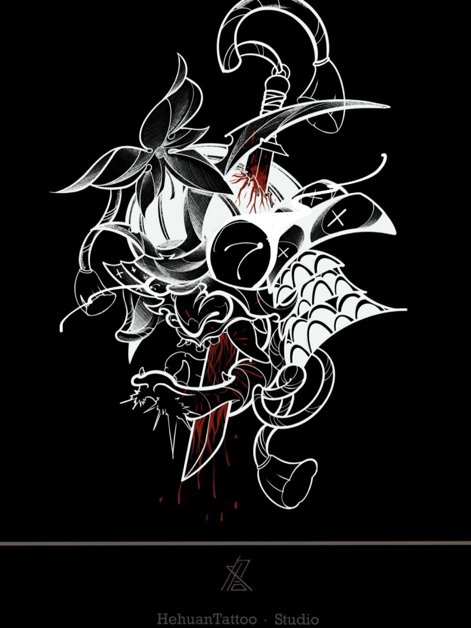 纹身手稿 | 鬼武士 鬼武士 风格:newschool 推荐位置:大臂外侧 | 小腿