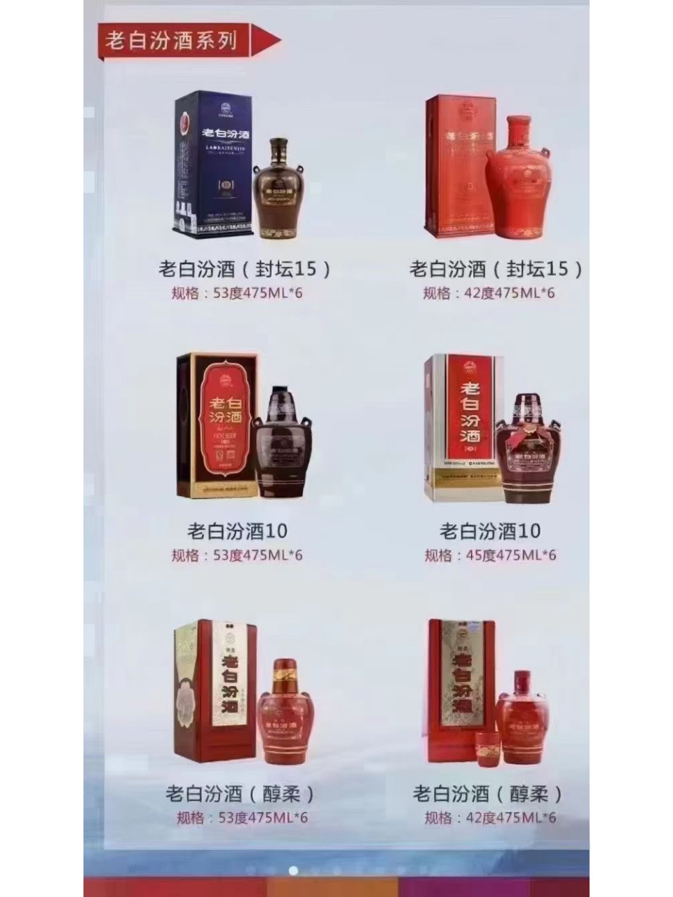 汾酒经典嫡系产品 汾酒嫡系产品其实不多 但是每款酒都分高低度 度数