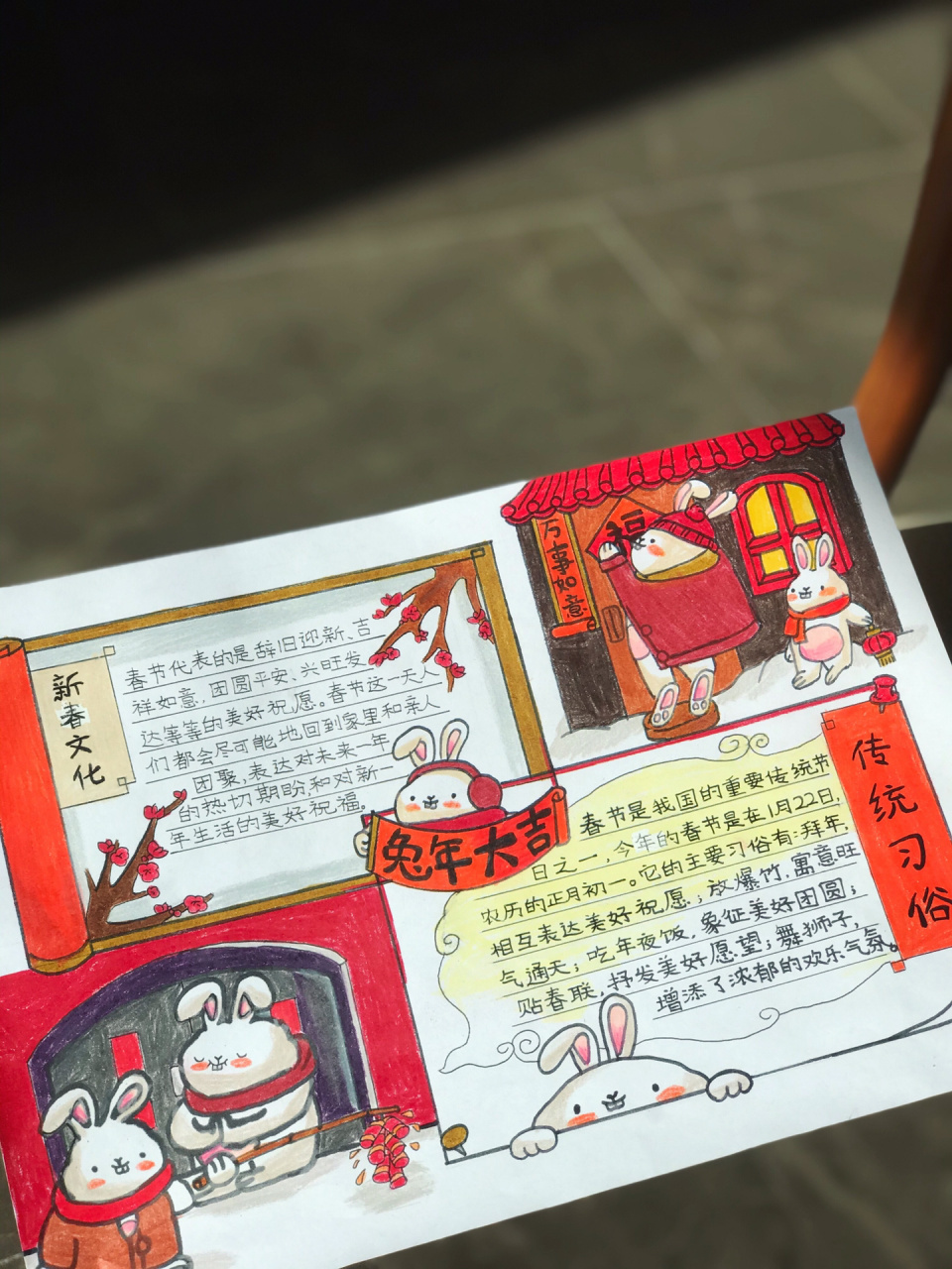 小学五年级|兔年春节手抄报96独立且有风格 小爱的假期作业之一:兔