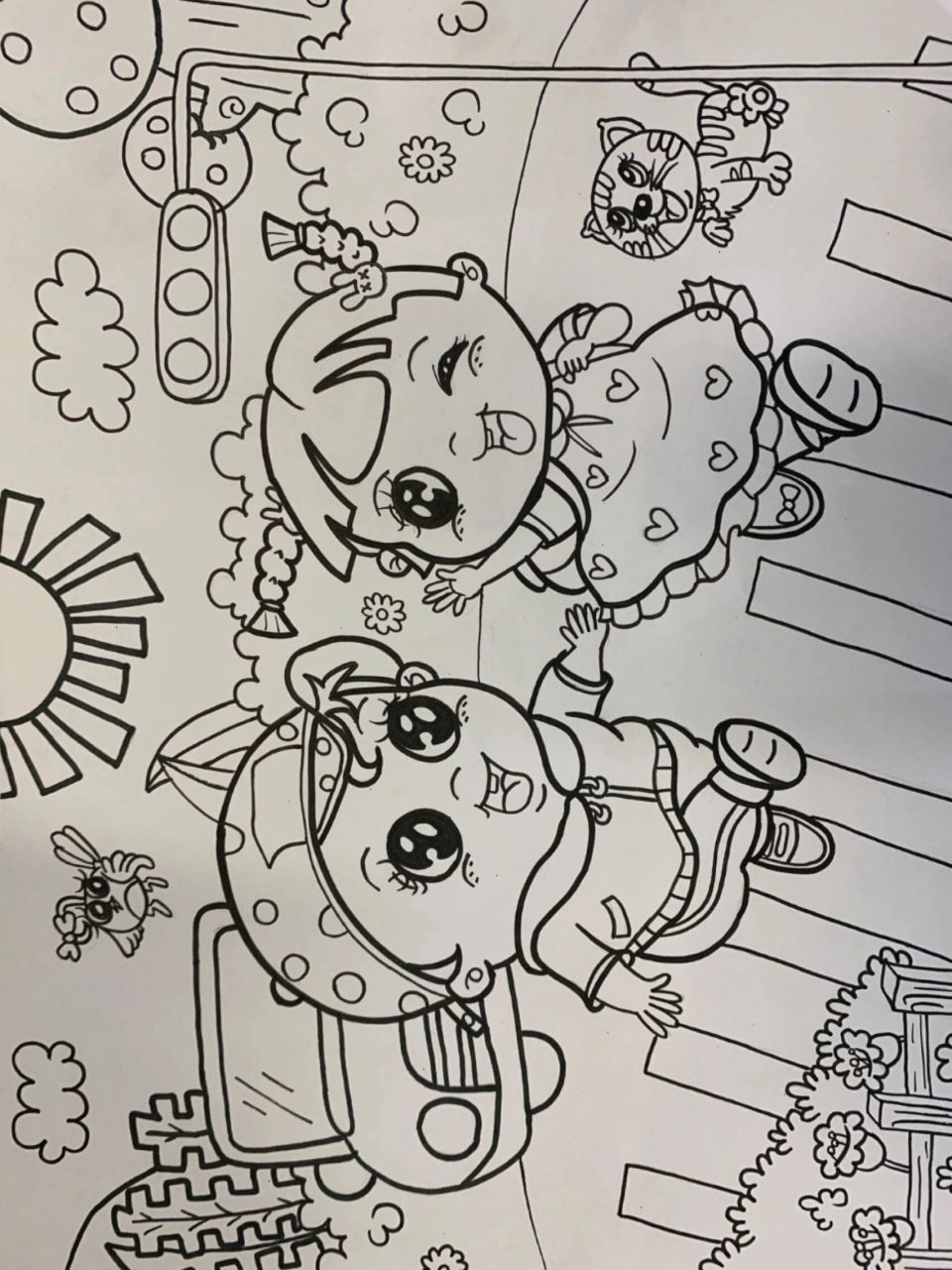 儿童主题画《过马路》