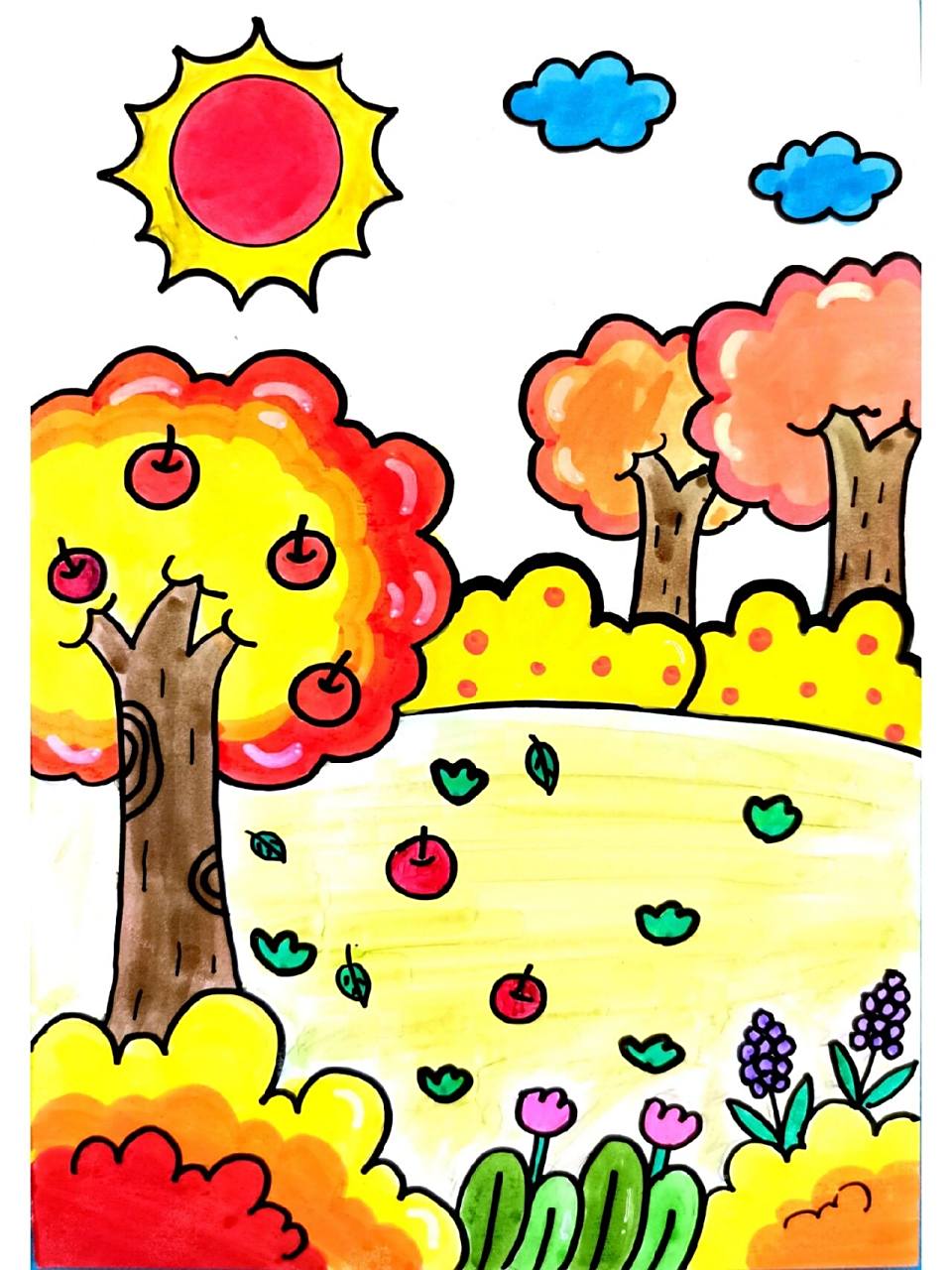 美丽的秋天简笔画,秋天主题画 美丽的秋天简笔画,秋天主题画