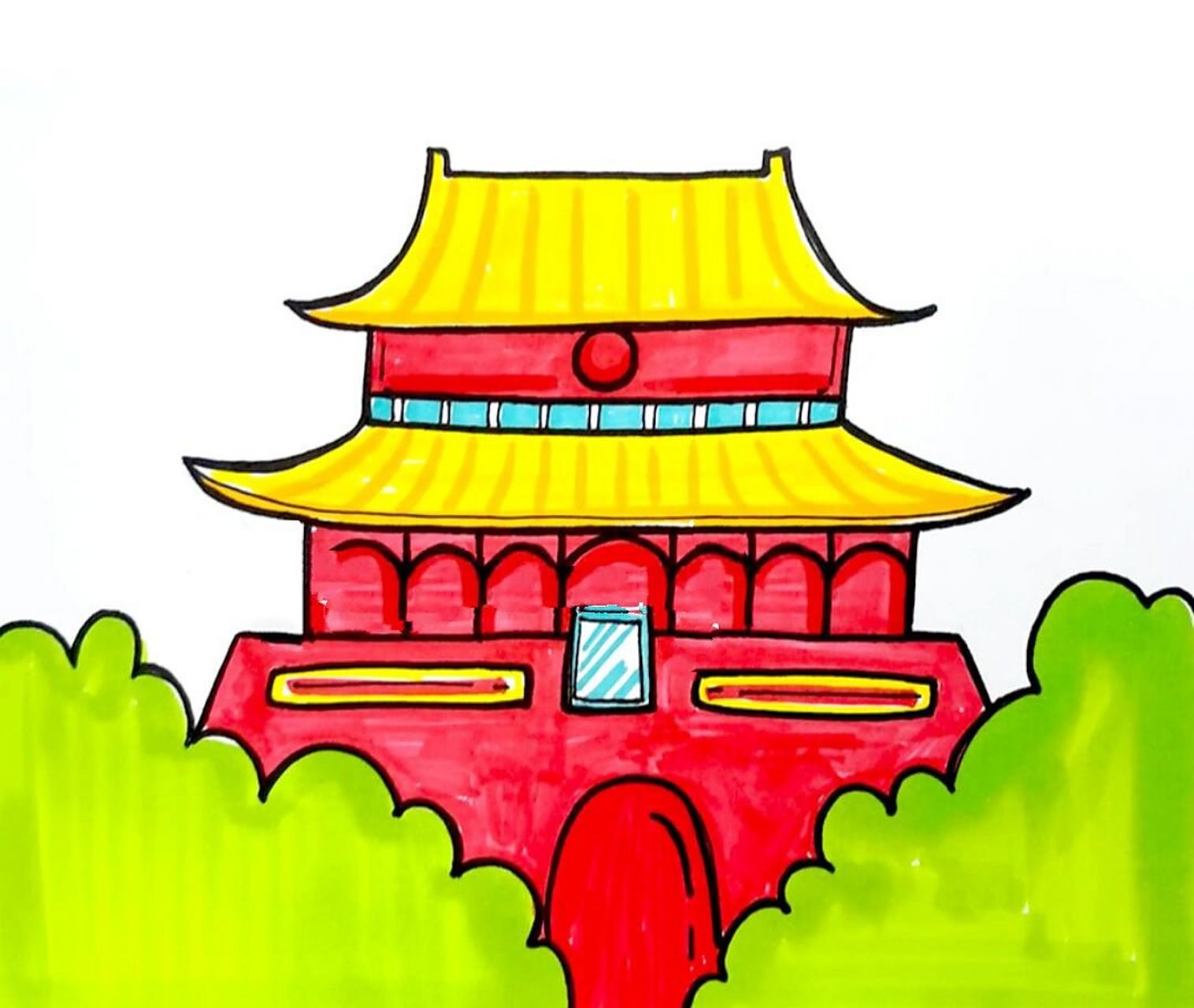 16615课程主题: 《儿童画教程 | 创意剪贴画--我爱北京天安门