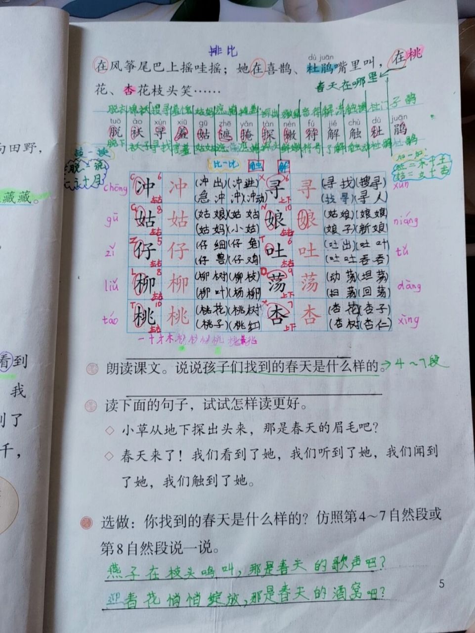 二年级下册语文笔记《找春天》 #语文# #二年级语文# #找春天##语文