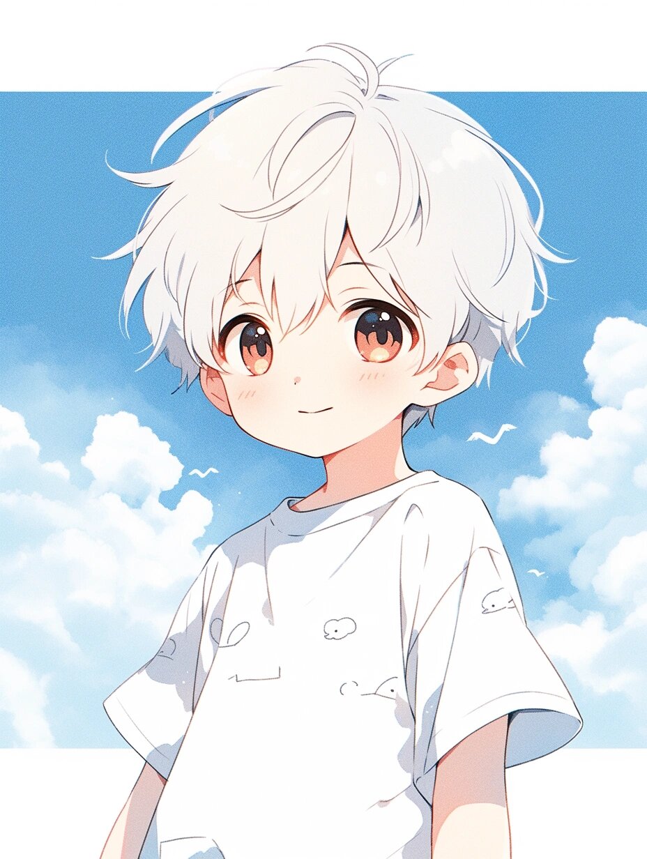 【漫画头像】天空可爱版白发男孩