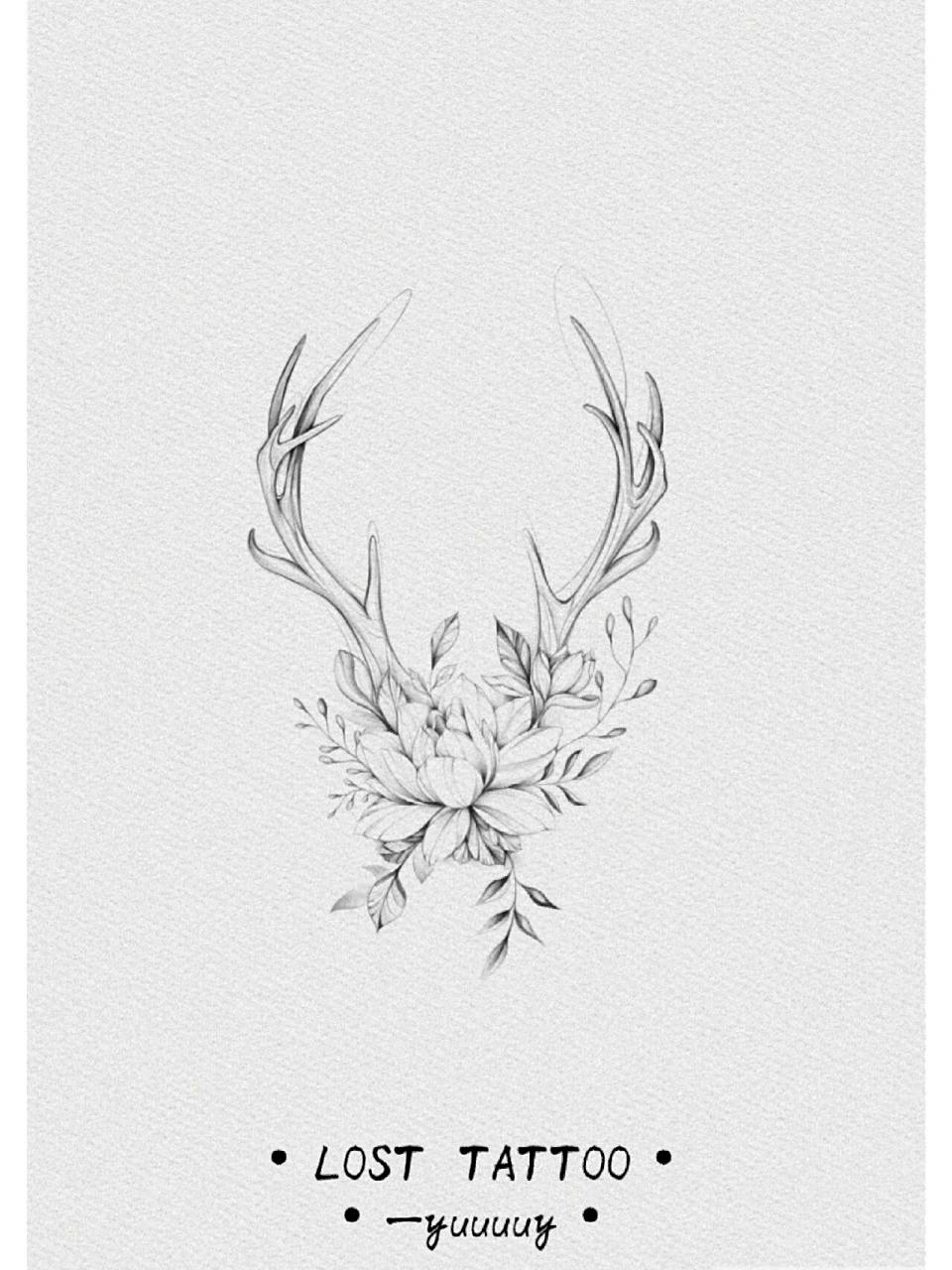 青岛纹身|鹿角设计图 客定稿771577 莲花7704角