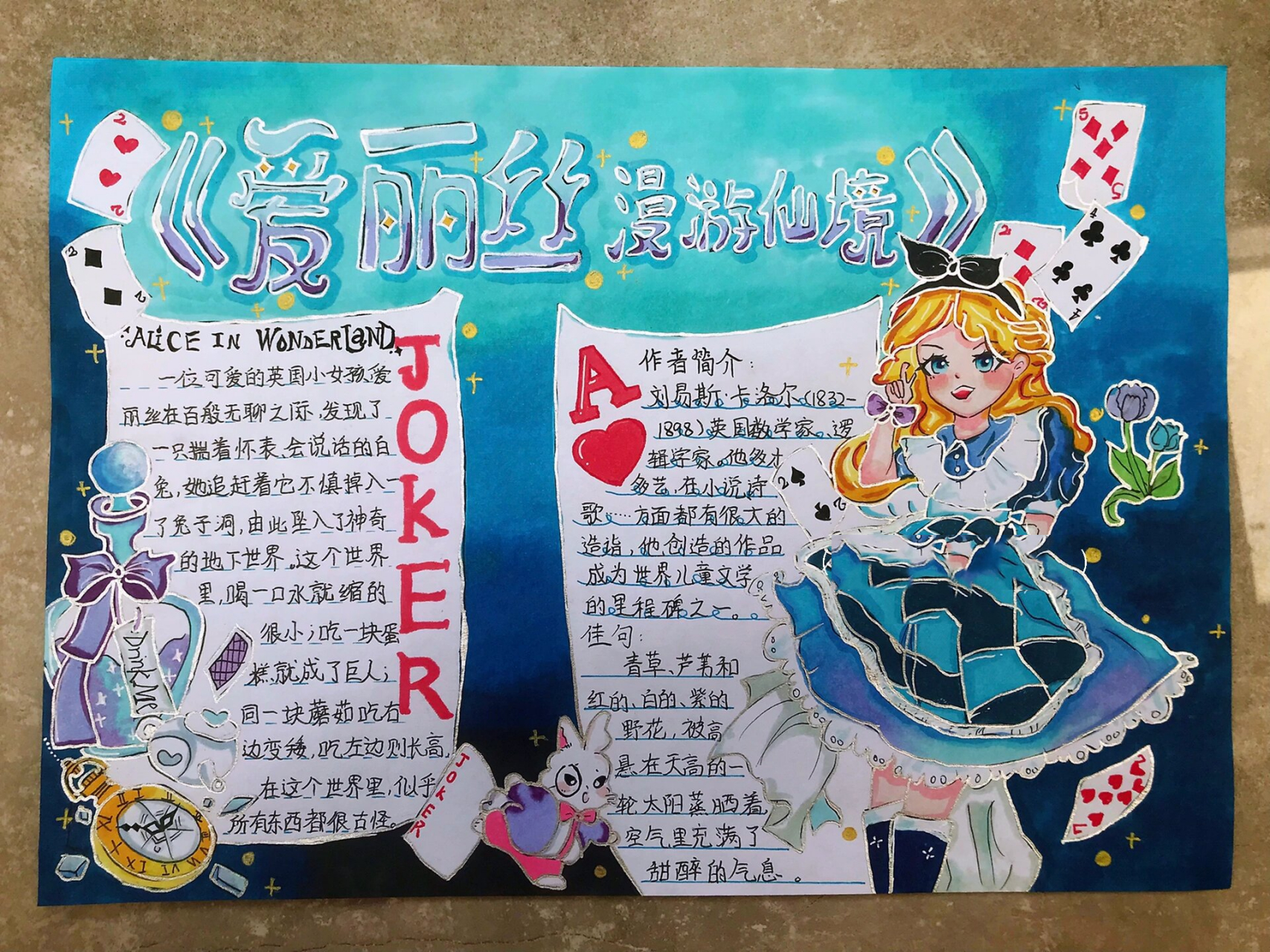 爱丽丝漫游仙境读书小报绘画六年级作业